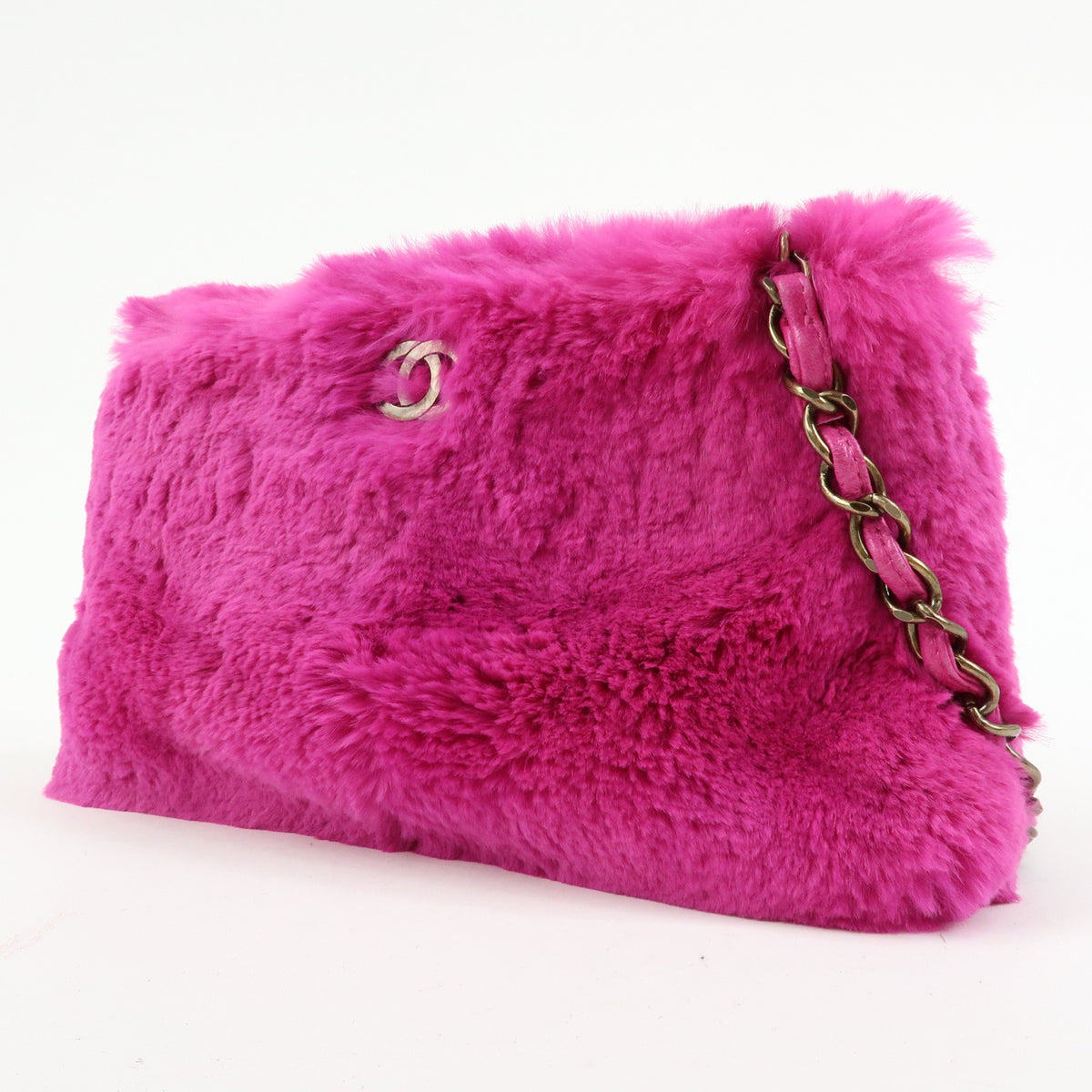 CHANEL Lapin Rabbit Fur Leather Chain Shoulder Bag Puple