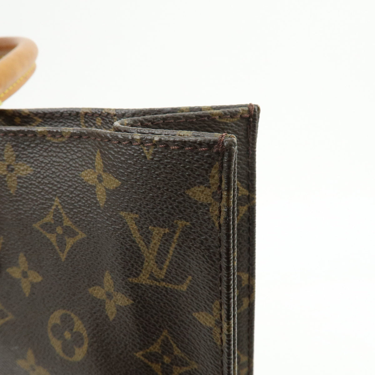 Louis Vuitton Monogram Sac Plat Leather Tote Bag Hand Bag Brown M51140