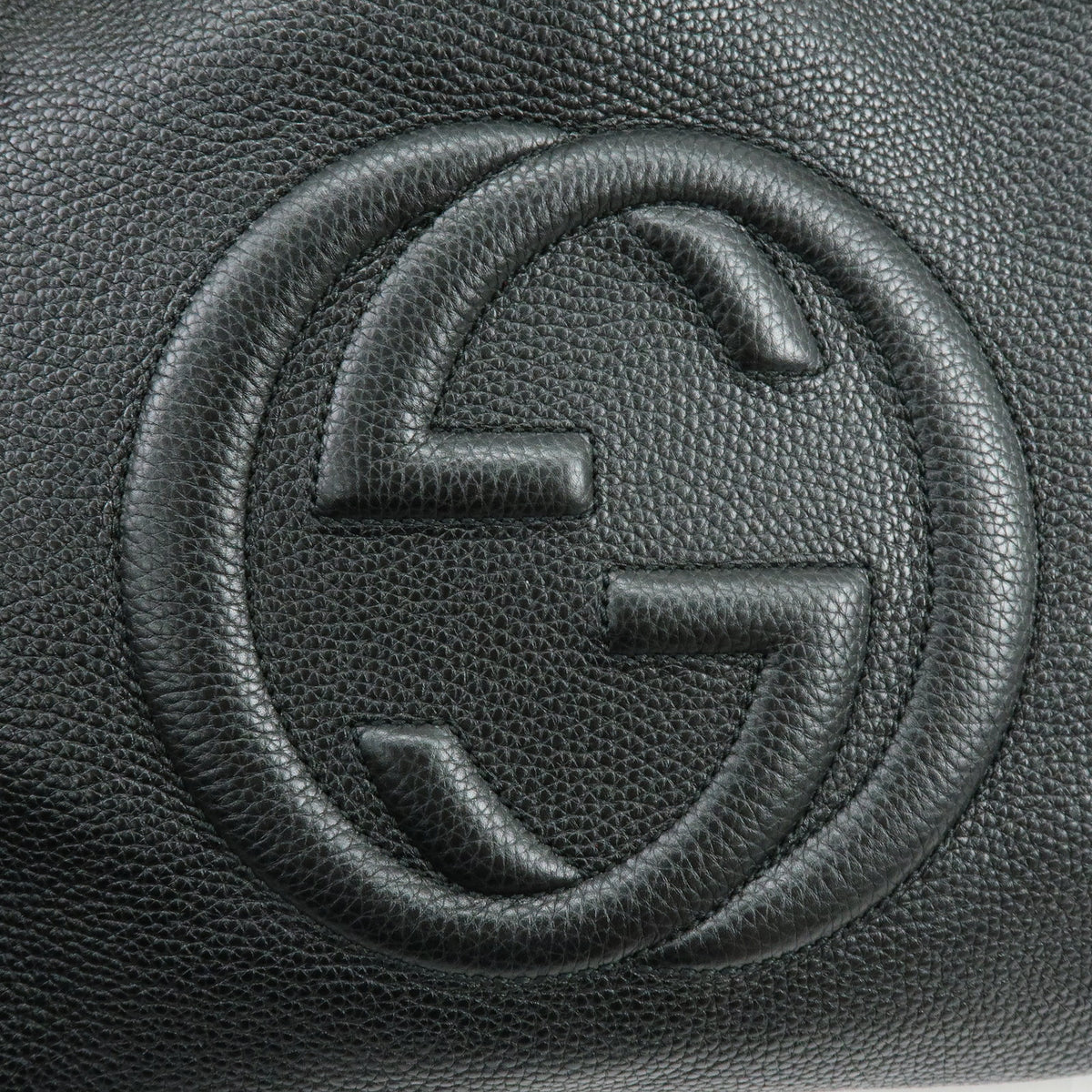 GUCCI SOHO Interlocking G Chain Leather Shoulder Bag Black 536196
