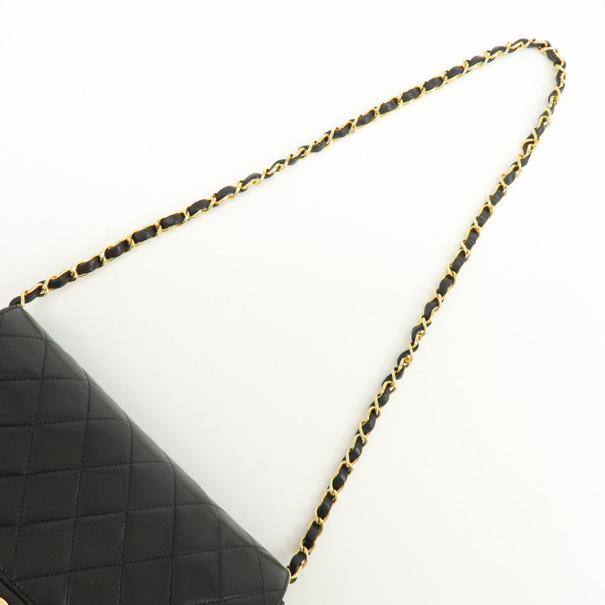 CHANEL Matelasse Lamb Skin Chain Shoulder Bag Black Gold