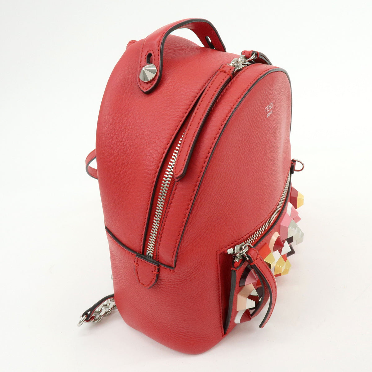 FENDI By the way Leather Mini Backpack Rucksack Studs Red 8BZ038
