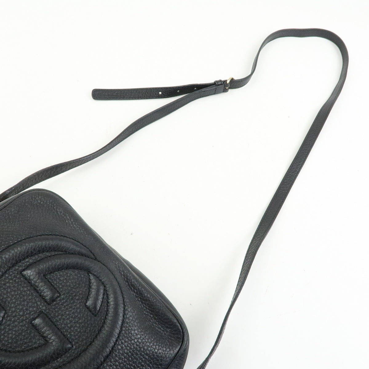 GUCCI Interlocking G SOHO Leather Shoulder Bag Fringe Black 308364