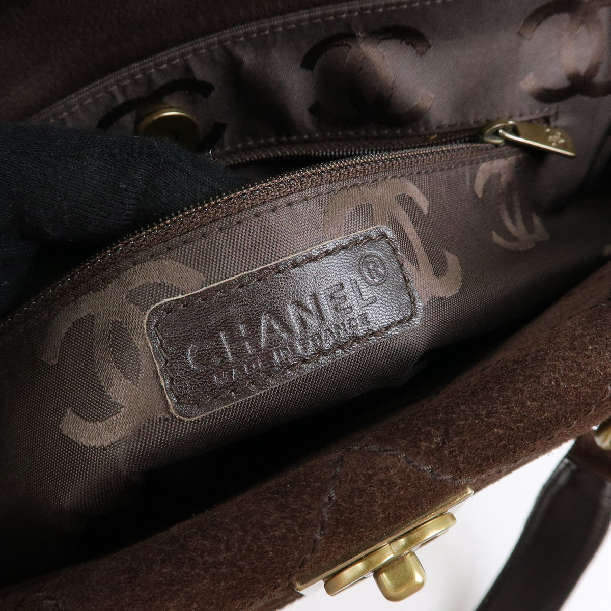 CHANEL COCO Mark Suede Tote Bag Shoulder Bag Brown