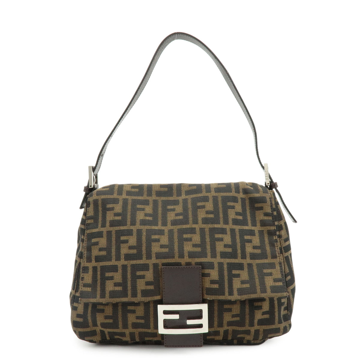 FENDI Zucca Mamma Baguette Jacquard Canvas Leather Shoulder Bag 26325