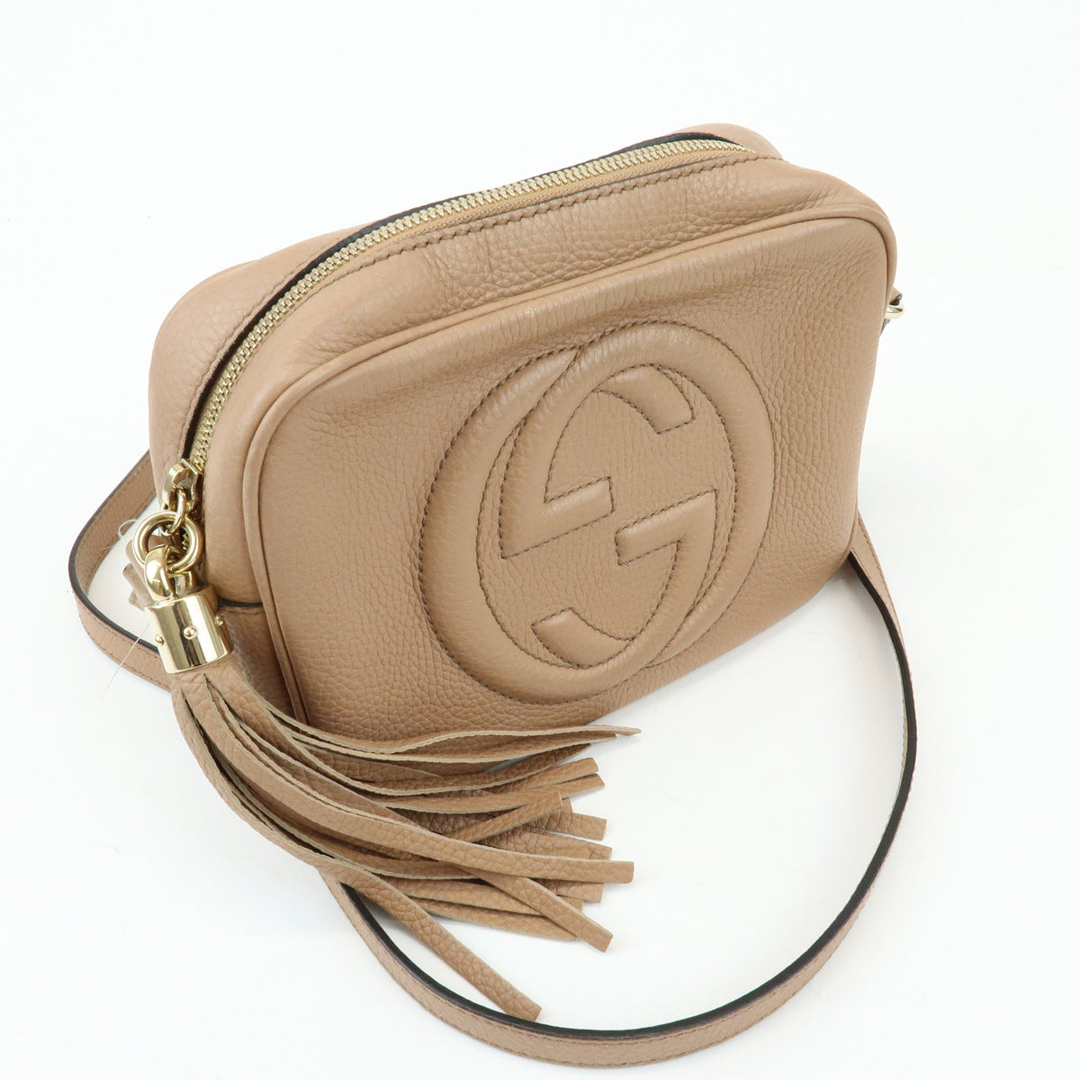 GUCCI SOHO Interlocking G Leather Shoulder Bag Pink Beige 308364
