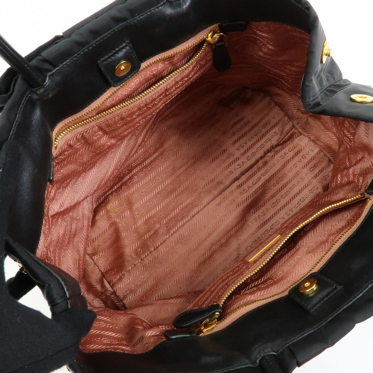 PRADA Nylon Leather Ribbon Hand Bag Tote Bag Black BN1601