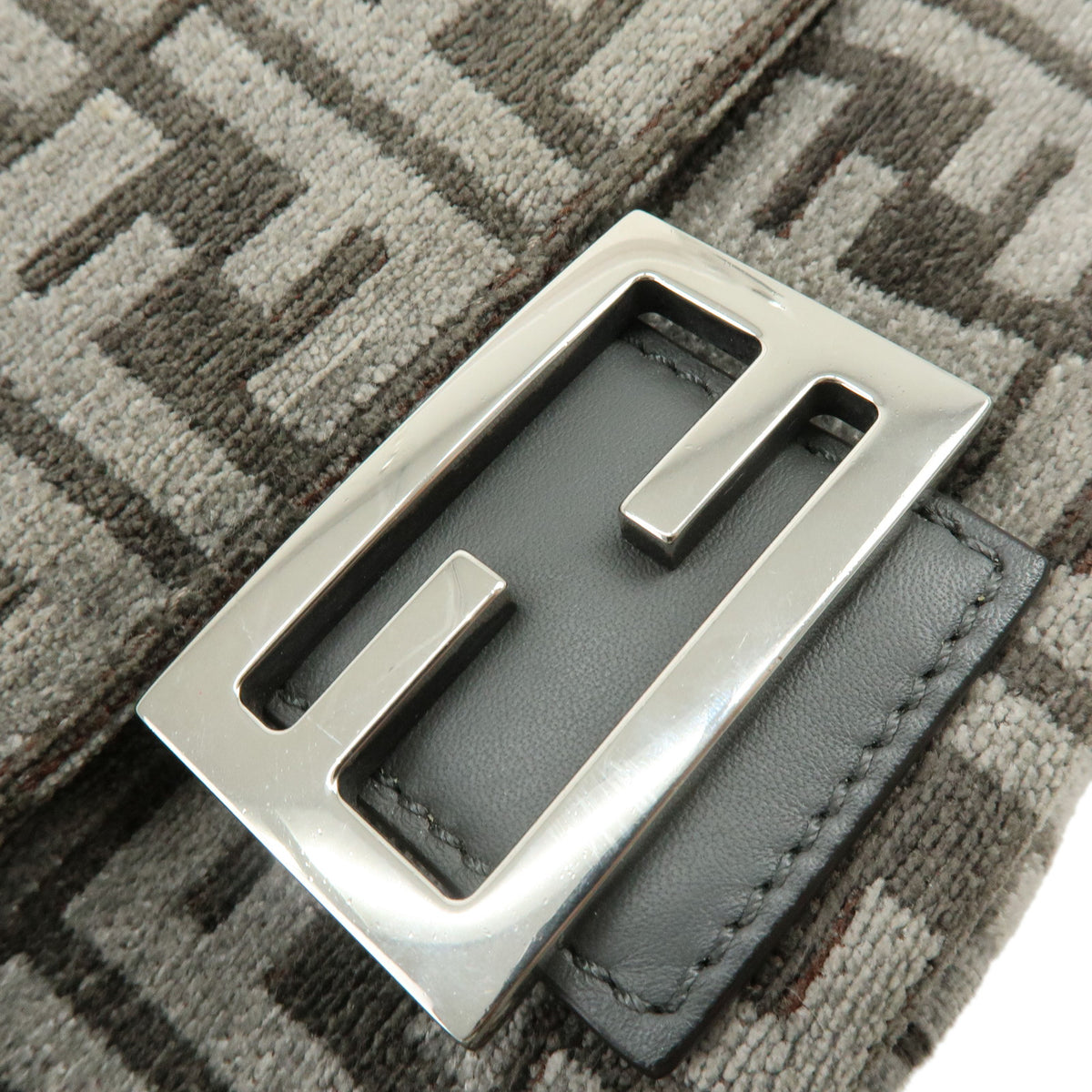 FENDI Zucca Baguette Chain Midi Viscose Shoulder Bag Gray 8BR793