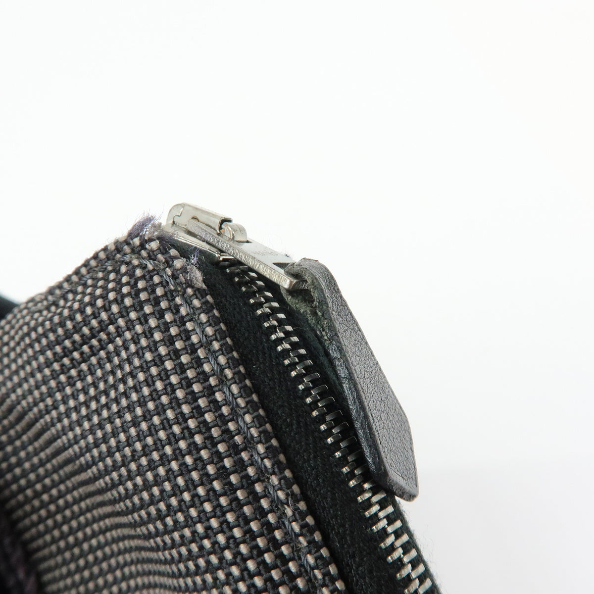 HERMES Herline Purse PM Nylon Canvas Leather Zip Wallet Grey Black