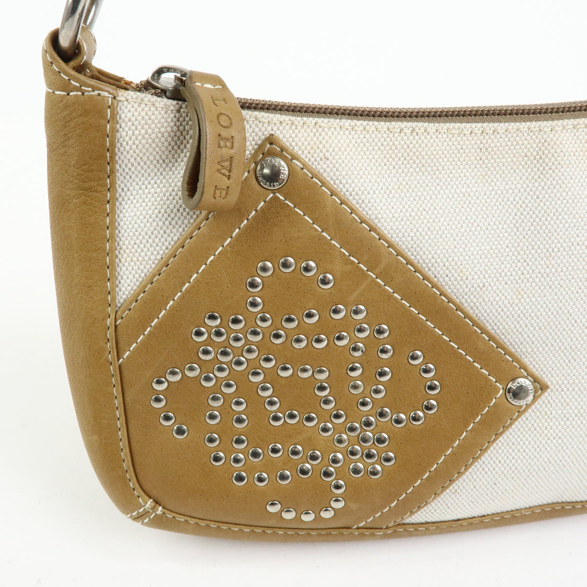 LOEWE Anagram Canvas Leather Hand Bag Brown Natural