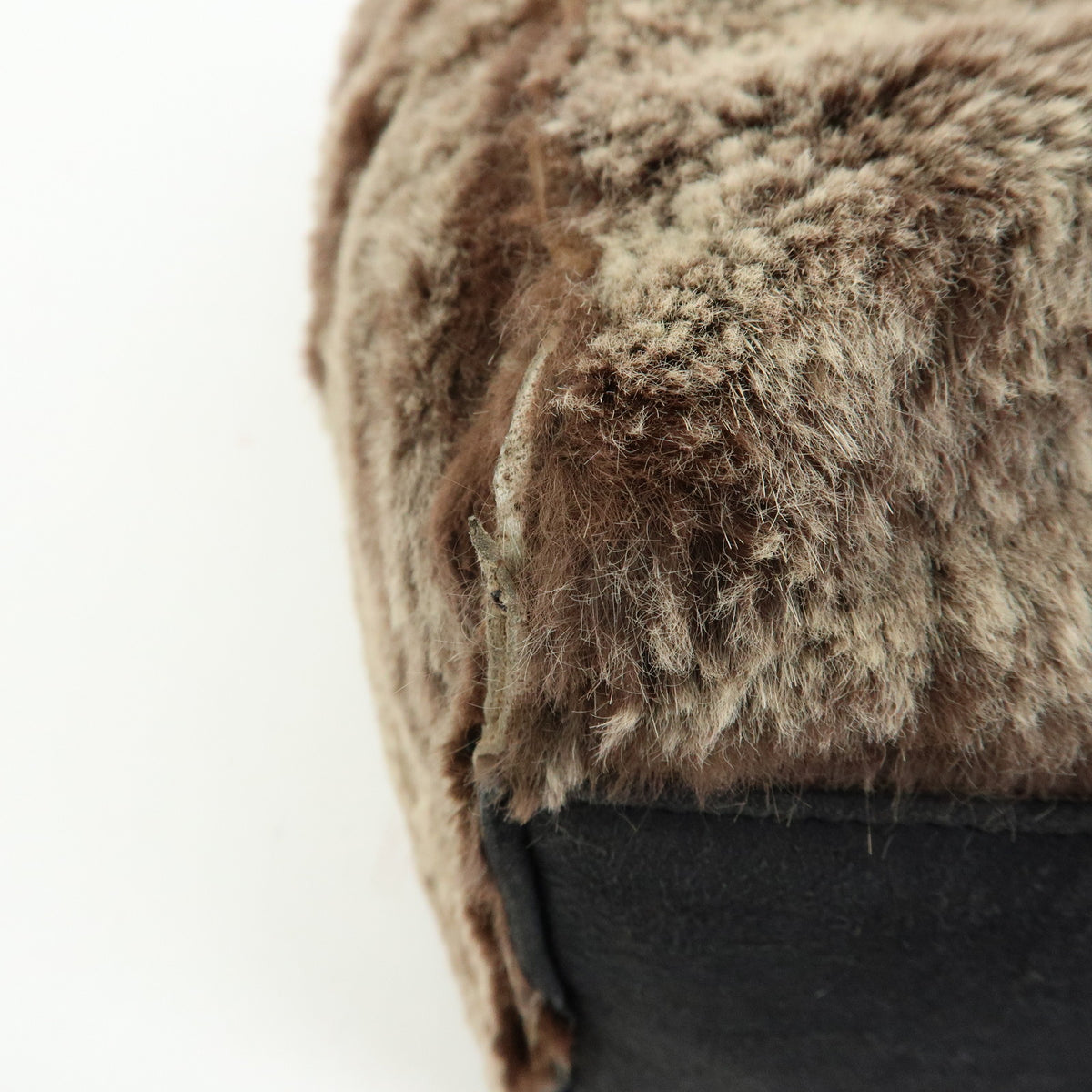 CHANEL COCO Mark Lapin Suede Fur Hand Bag Tote Bag Brown