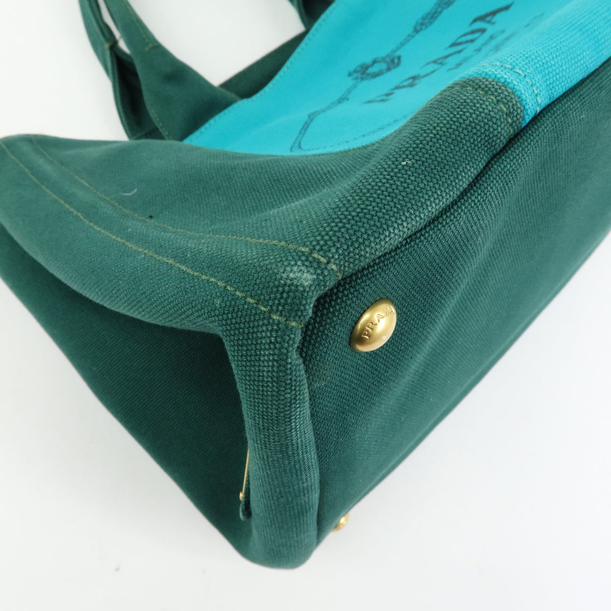 PRADA Logo Canapa Triangle Logo 2Way Tote Hand Bag Green Blue BN2642