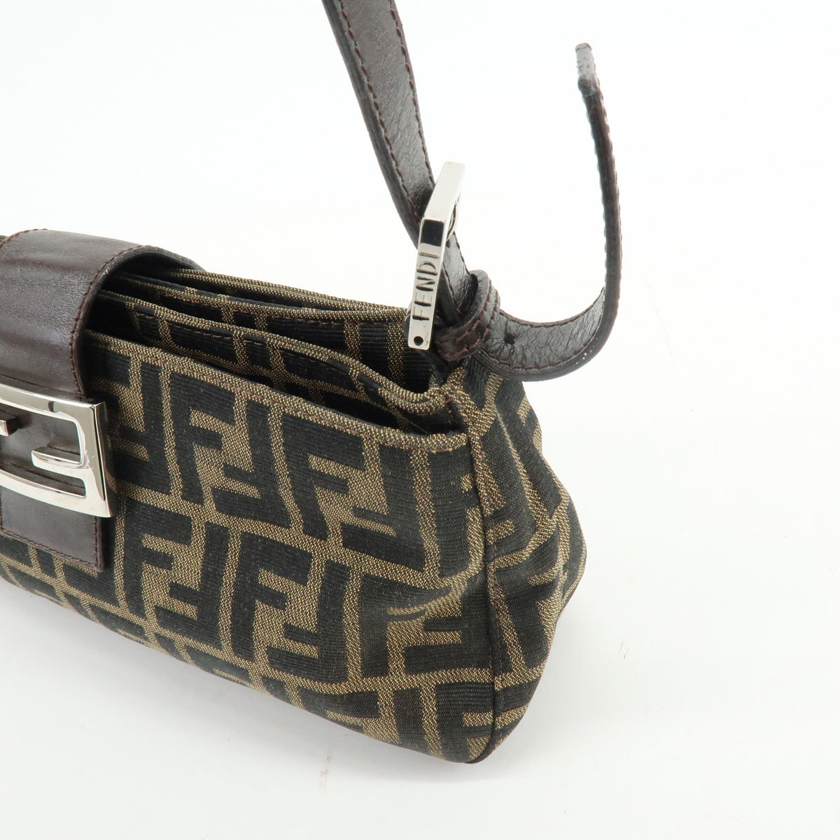 FENDI Zucca Canvas Leather Hand Bag Shoulder Bag Brown 26722