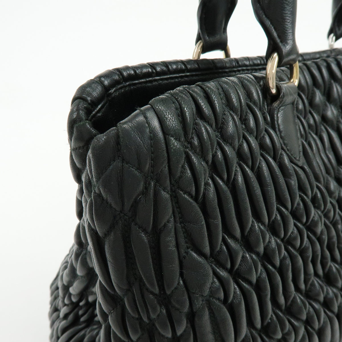 MIU MIU Matelasse Leataher 2Way Bag Hand Bag Shoulder Bag Black