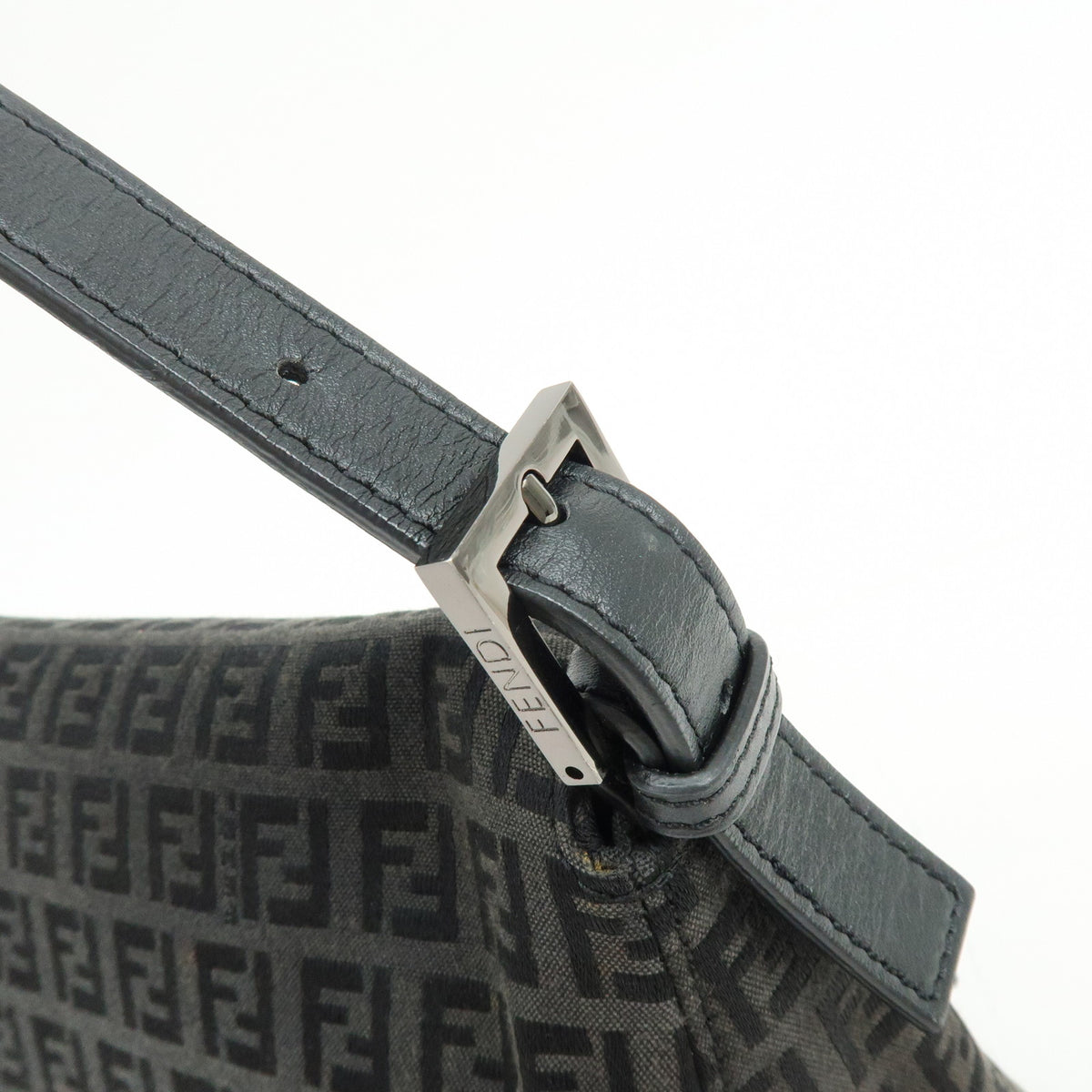FENDI Mamma Baguette Zucchino Canvas Leather Shoulder Bag Black 8BR001