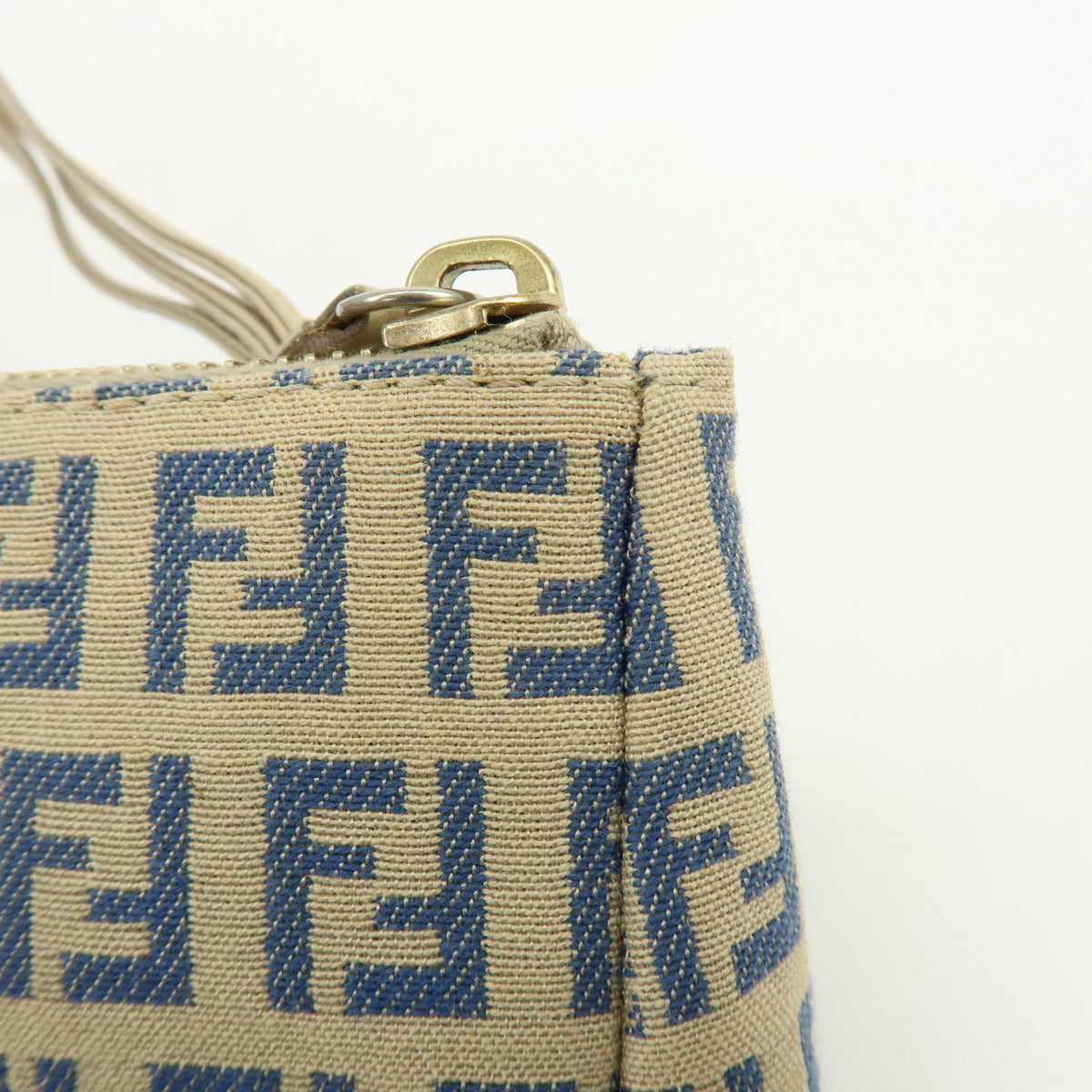 FENDI Zucchino Canvas Leather Mini Hand Bag Pouch Beige 8BR513
