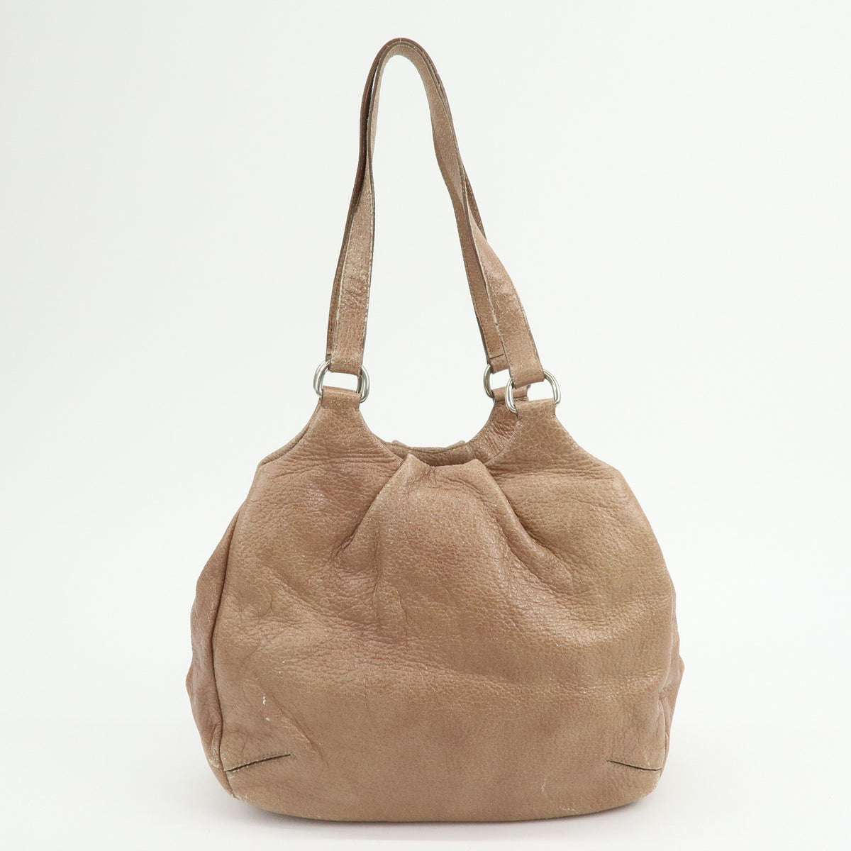 PRADA Logo Leather Shoulder Bag Hand Bag Beige
