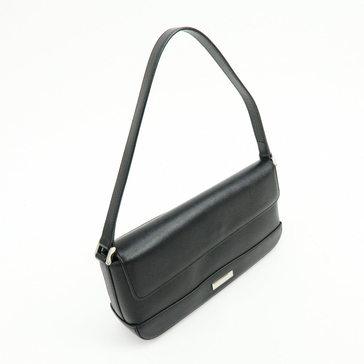 BURBERRY Logo Plate Leather Shoulder Bag Hand Bag Black