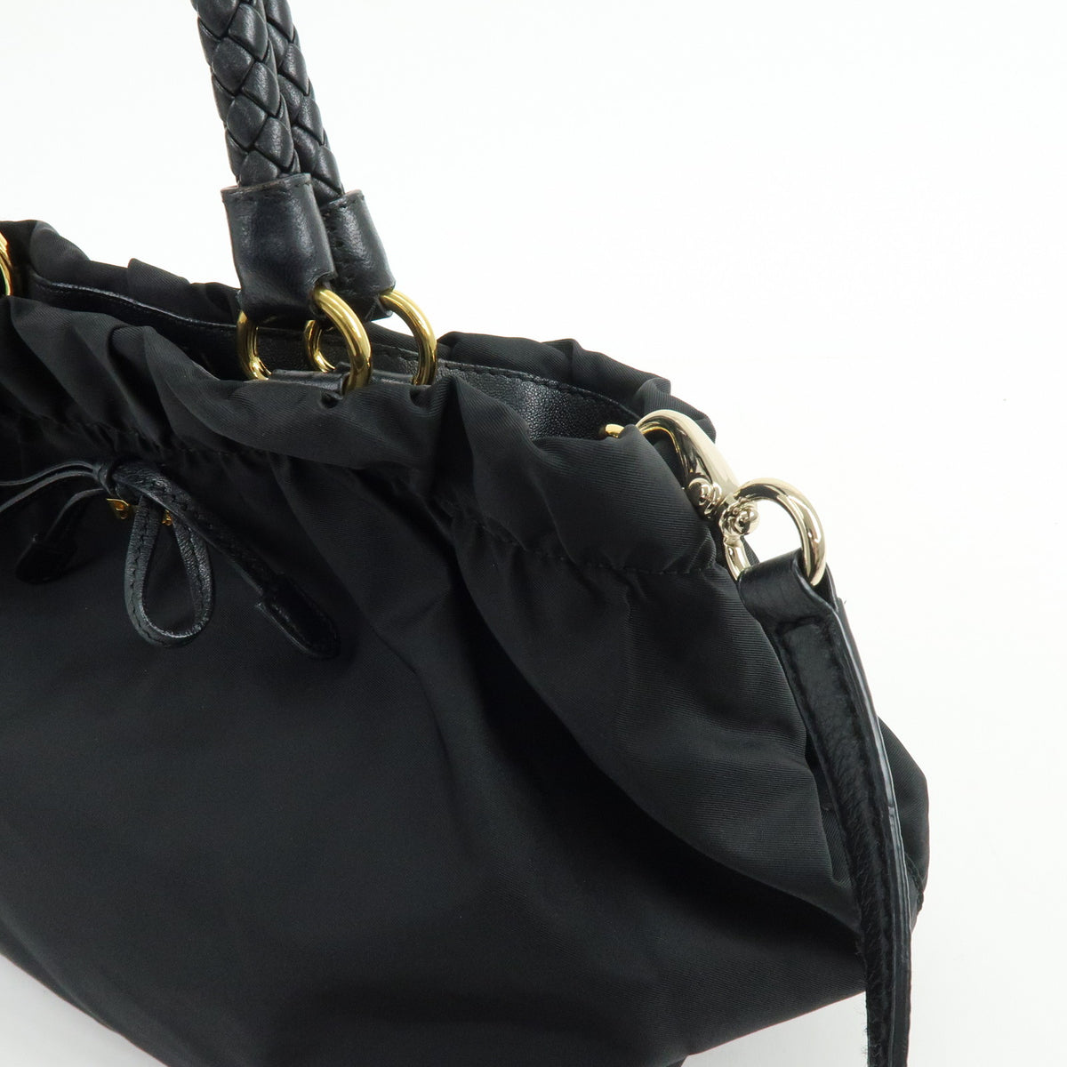 PRADA Nylon Leather 2Way Bag Hand Bag Shoulder Bag Black BN1930