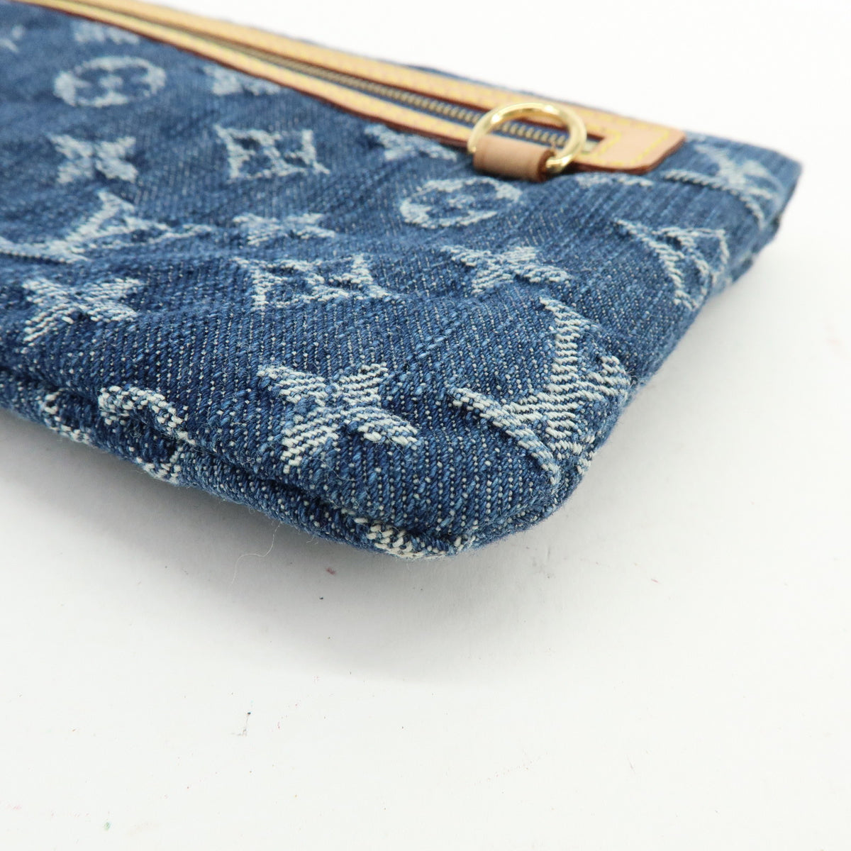 Louis Vuitton Monogram Denim Pochette Plat Pouch Clutch Bag M95007