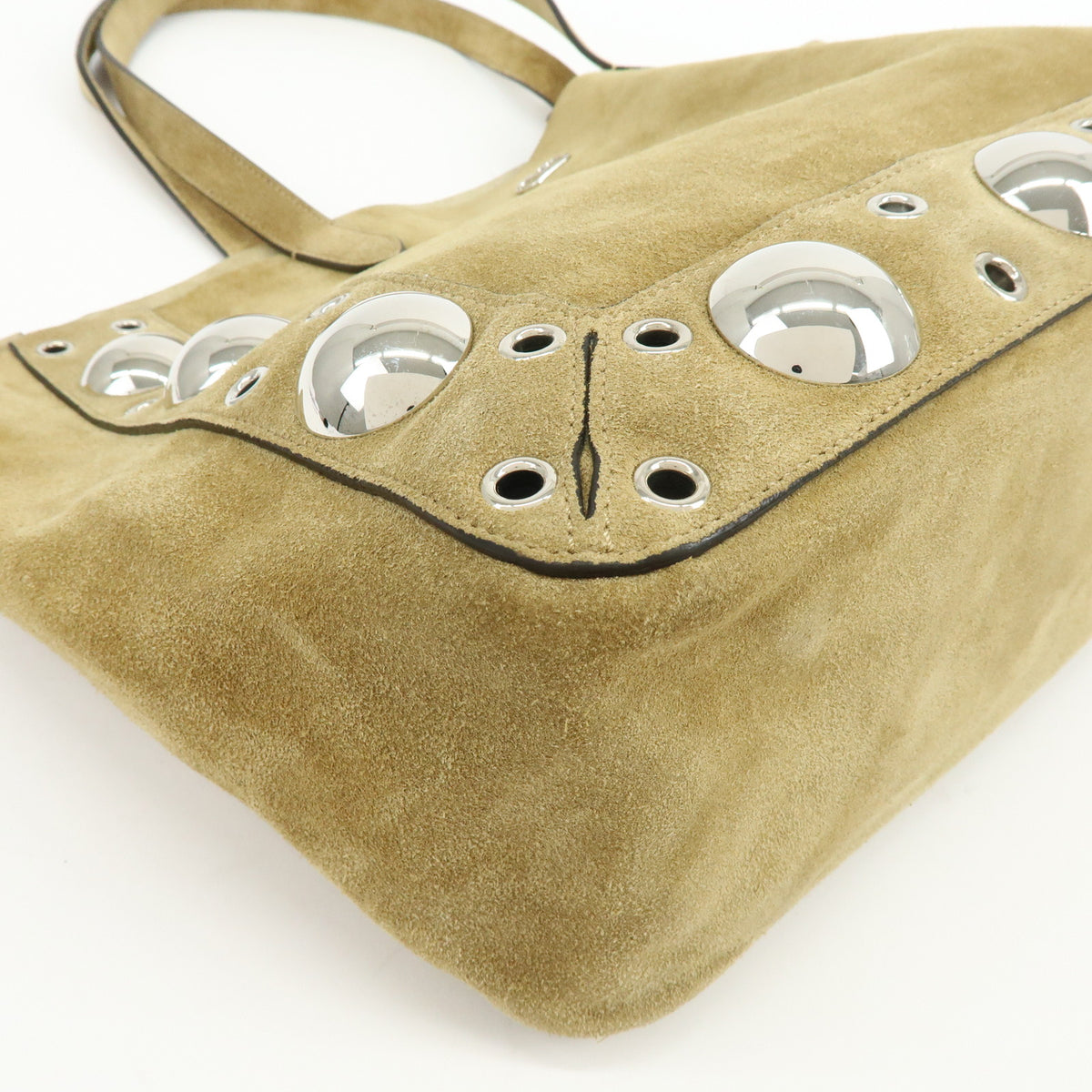 VALENTINO Suede Nellcote Tote Bag Shoulder Bag Beige Silver