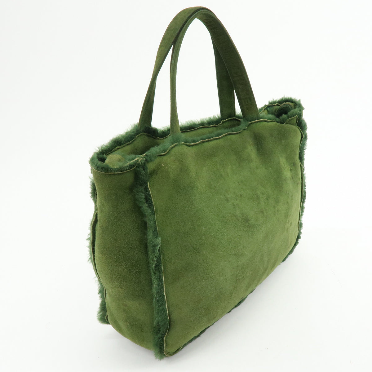 CHANEL Suede Mouton Tote Bag Hand Bag Green