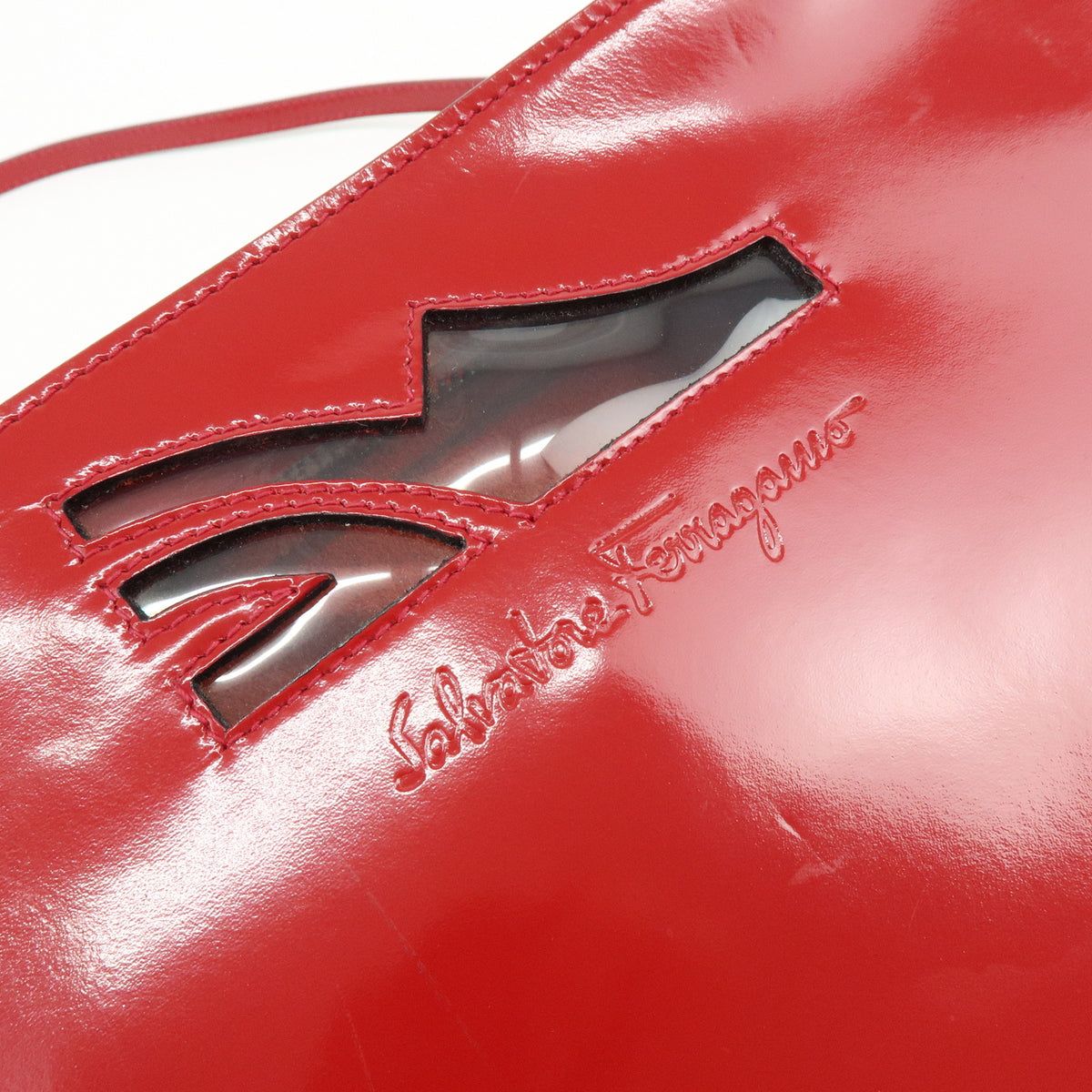 Ferragamo Patent Leather Shoulder Bag Crossbody Bag Red