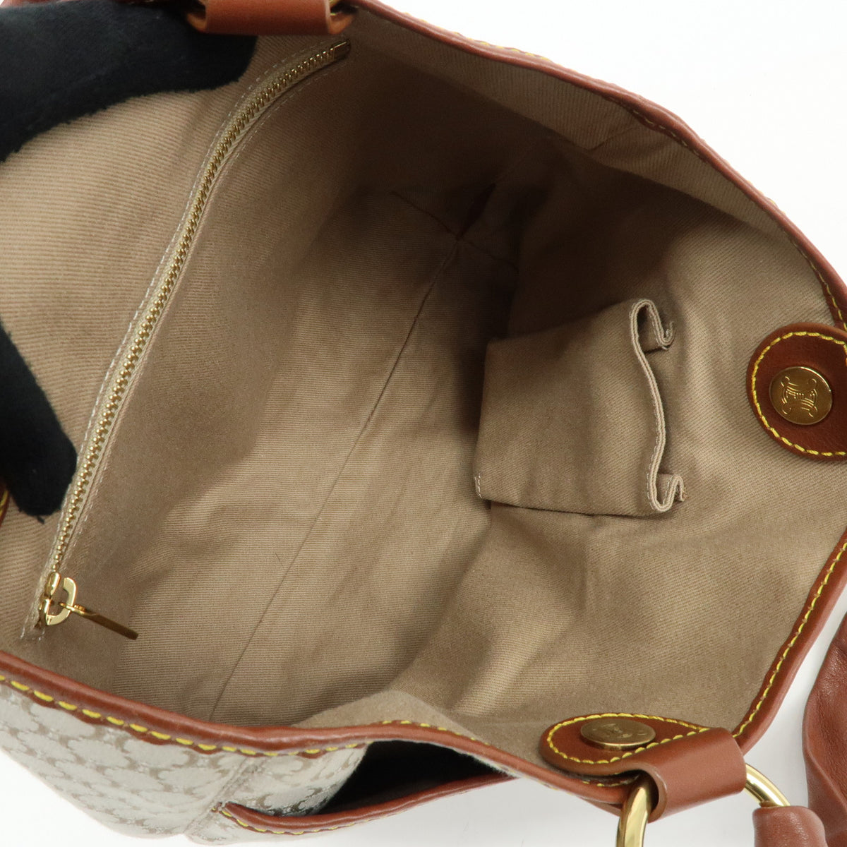 CELINE Macadam Canvas Leather Tote Bag Hand Bag Beige Brown