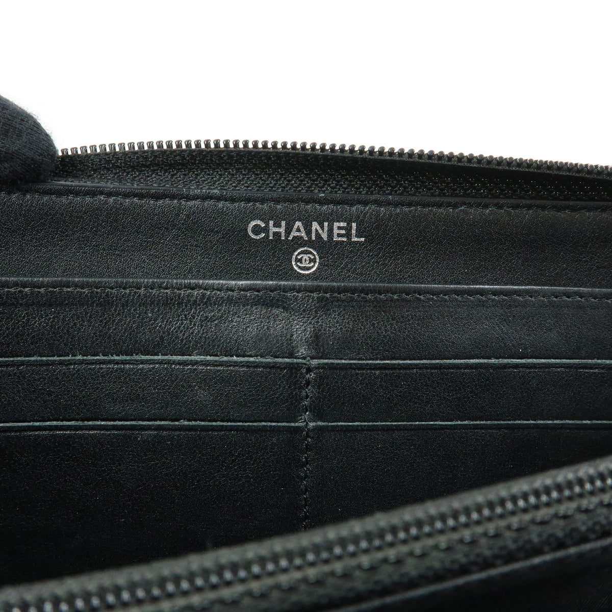 CHANEL COCO Mark Caviarskin Round Zippy Long Wallet Black A50071