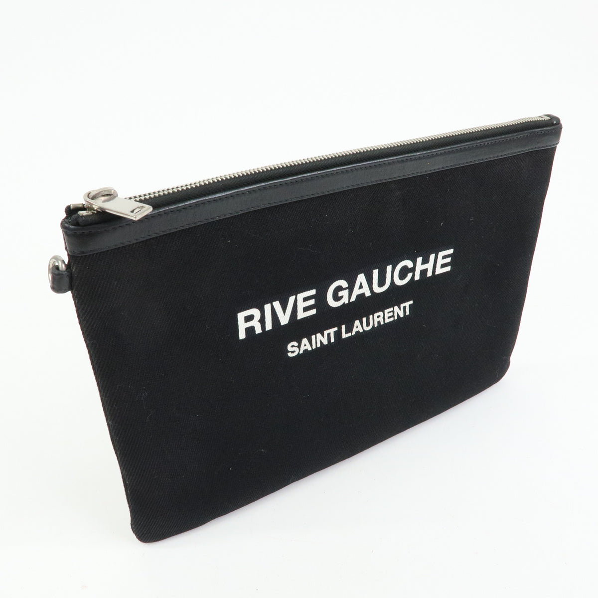 SAINT LAURENT PARIS Rive Gauche Clutch Bag Pouch Black White 565722