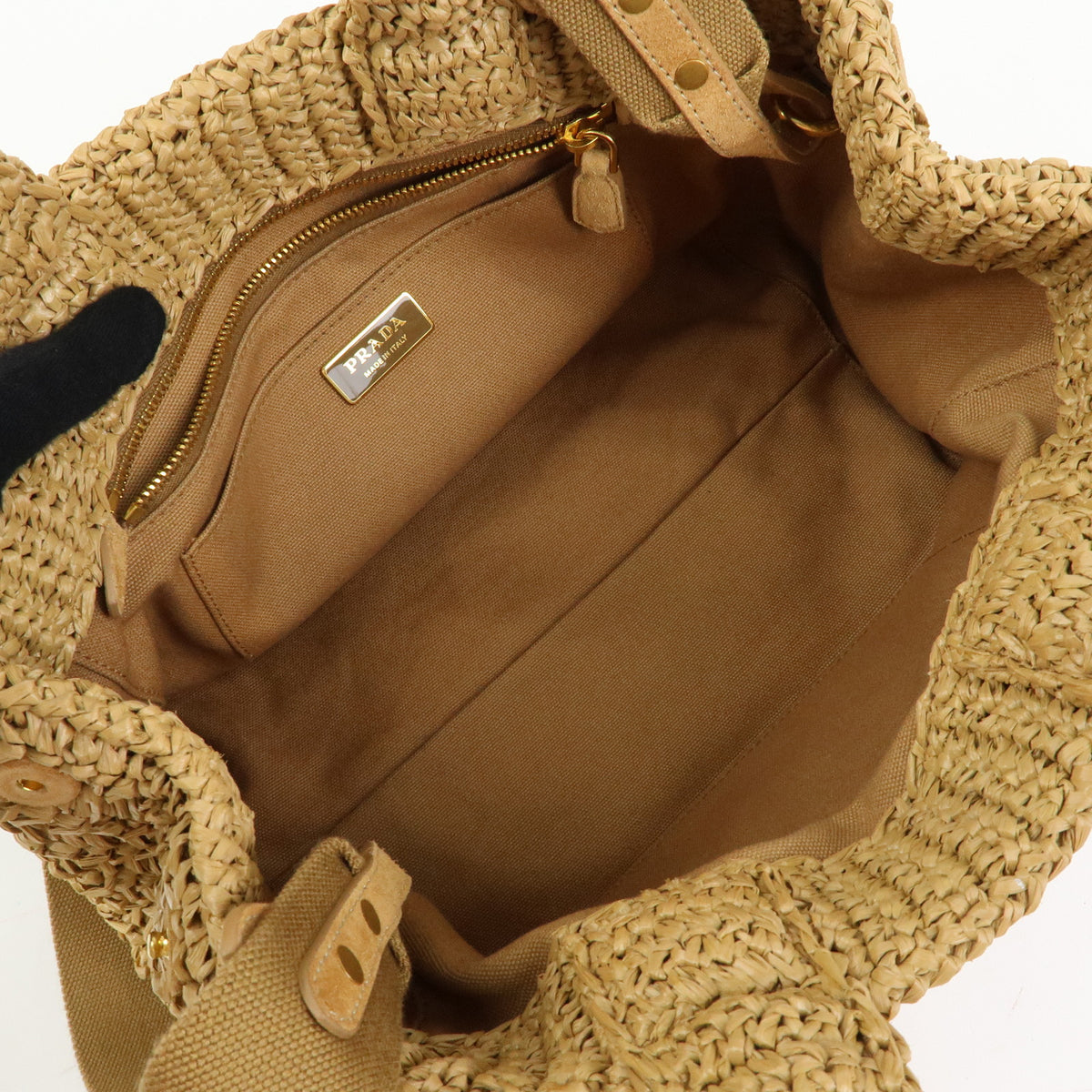 PRADA Canapa Triangle Logo Tricot Raffia 2Way Bag Camel Orange 1BG153