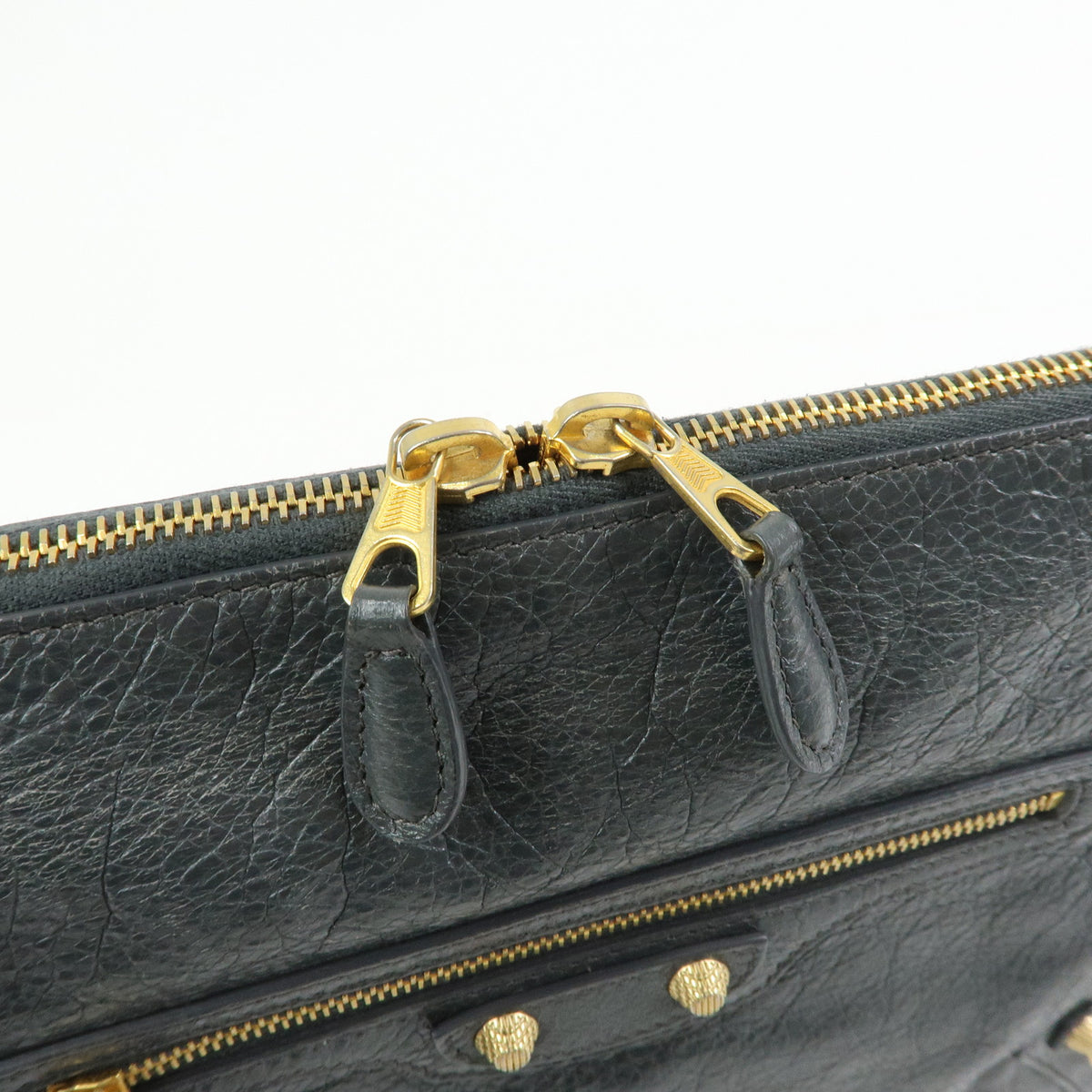 BALENCIAGA City Giant Motor Clutch Bag Leather Pouch Gray 370994