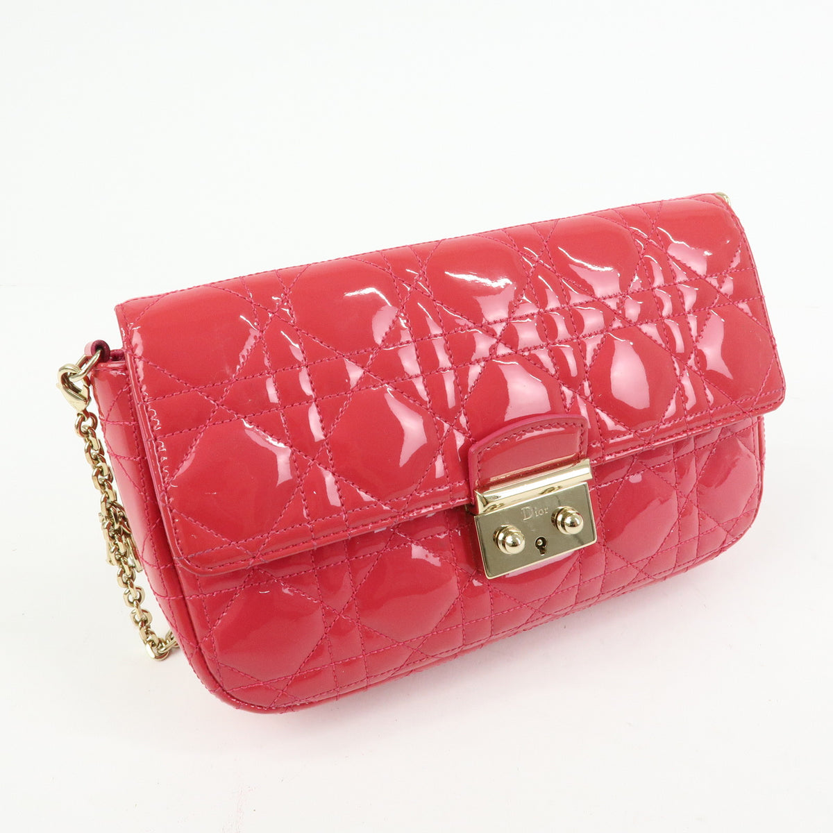 Christian Dior New Lock Cannage Patent Leather Chain Shoulder Bag Pink