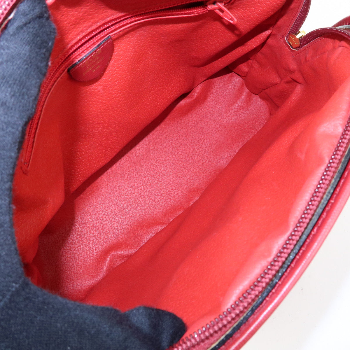 CELINE Circle Logo Leather Dome Hand Bag Red
