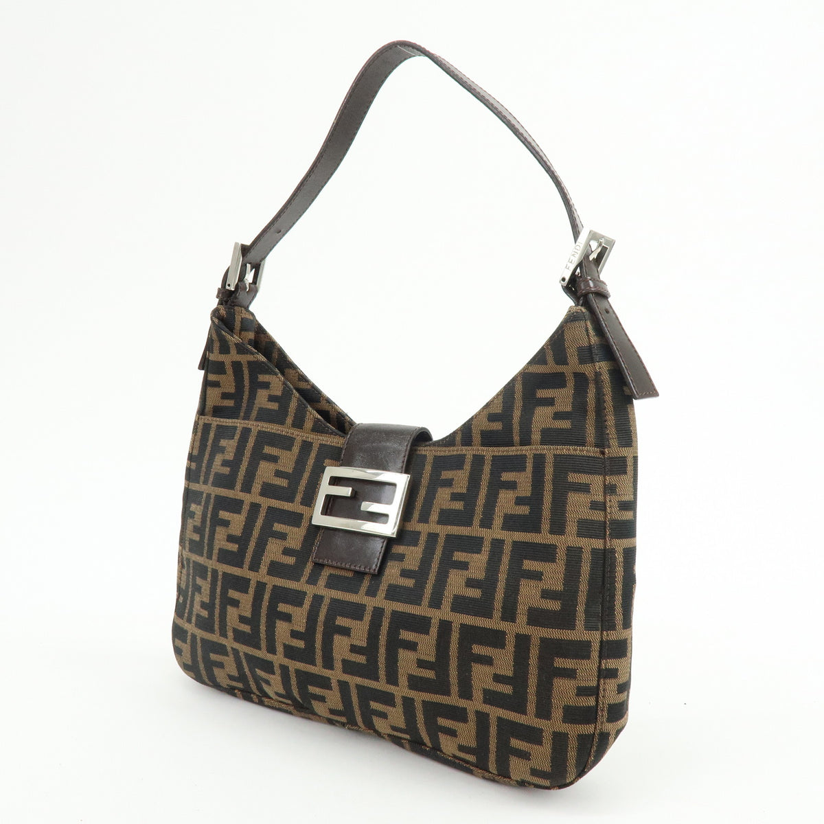 FENDI Zucca Canvas Leather Shoulder Bag Hand Bag Black Brown 26569