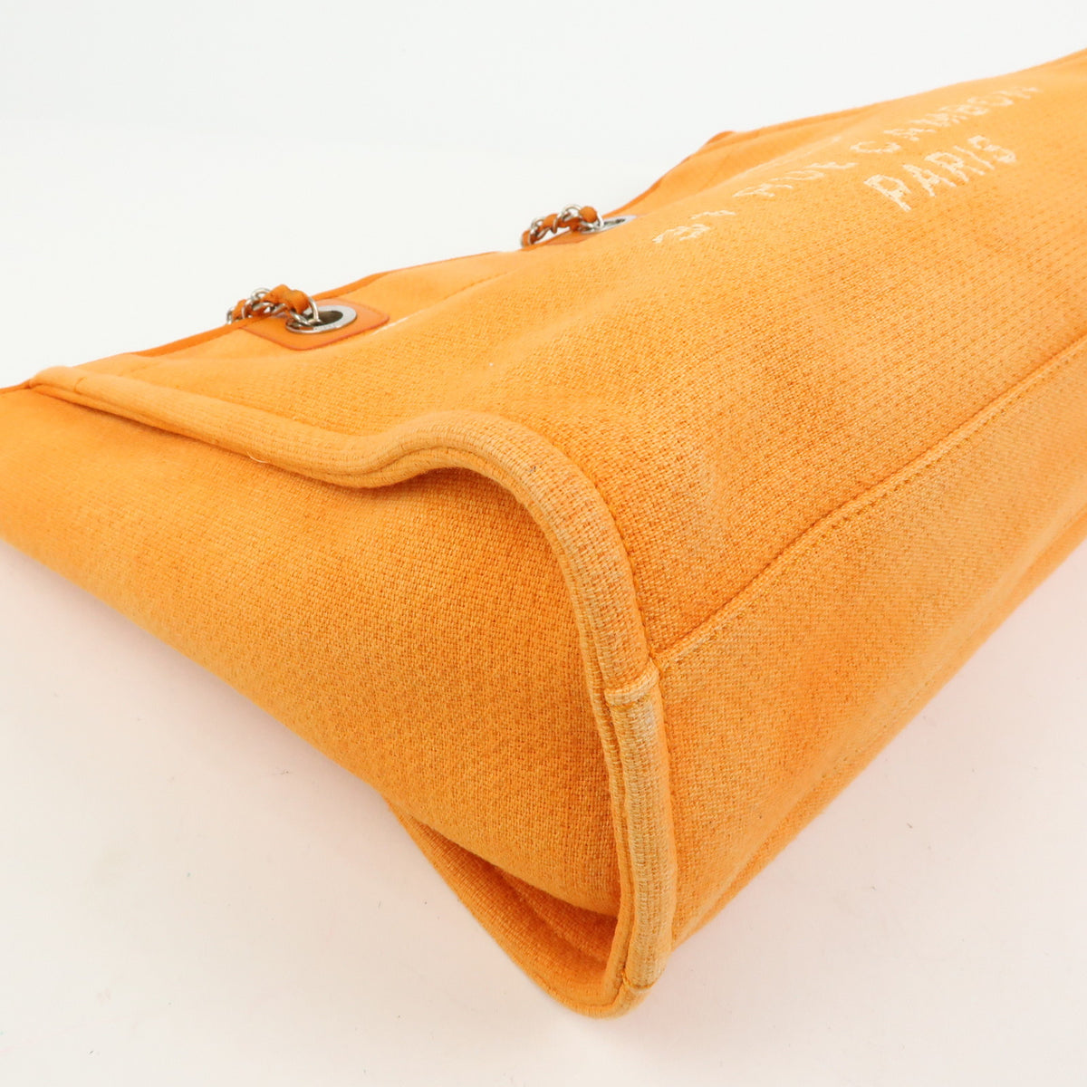 CHANEL Deauville MM Straw Leather Tote Bag Shoulder Bag Orange A67001