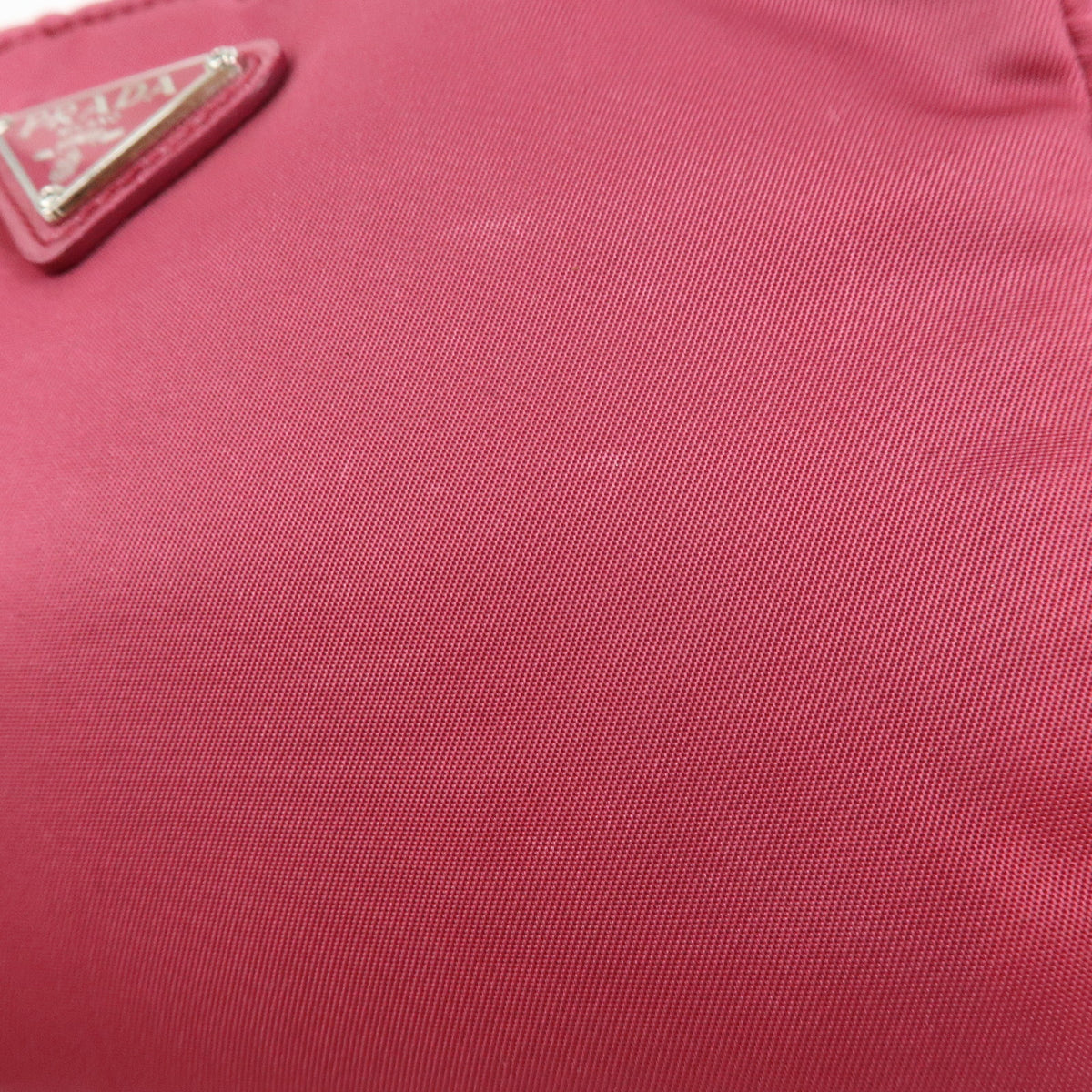 PRADA Triangle Logo Nylon Saffiano Leather Cosmetic Pouch Pink 1N0340
