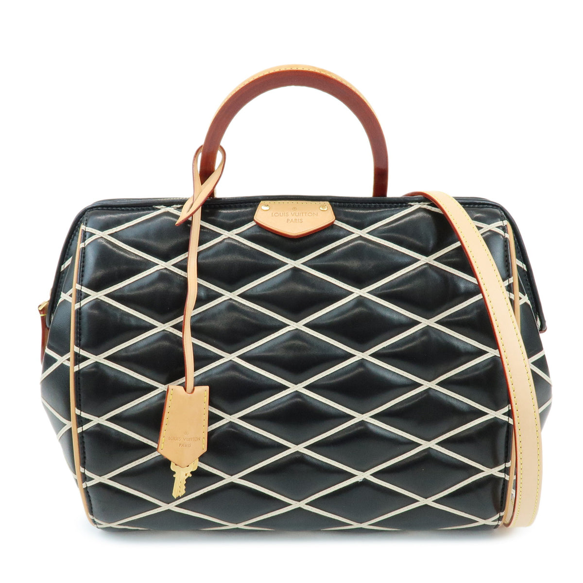 Louis Vuitton Malletage Doc PM Lamb Skin 2Way Bag Noir White M50002