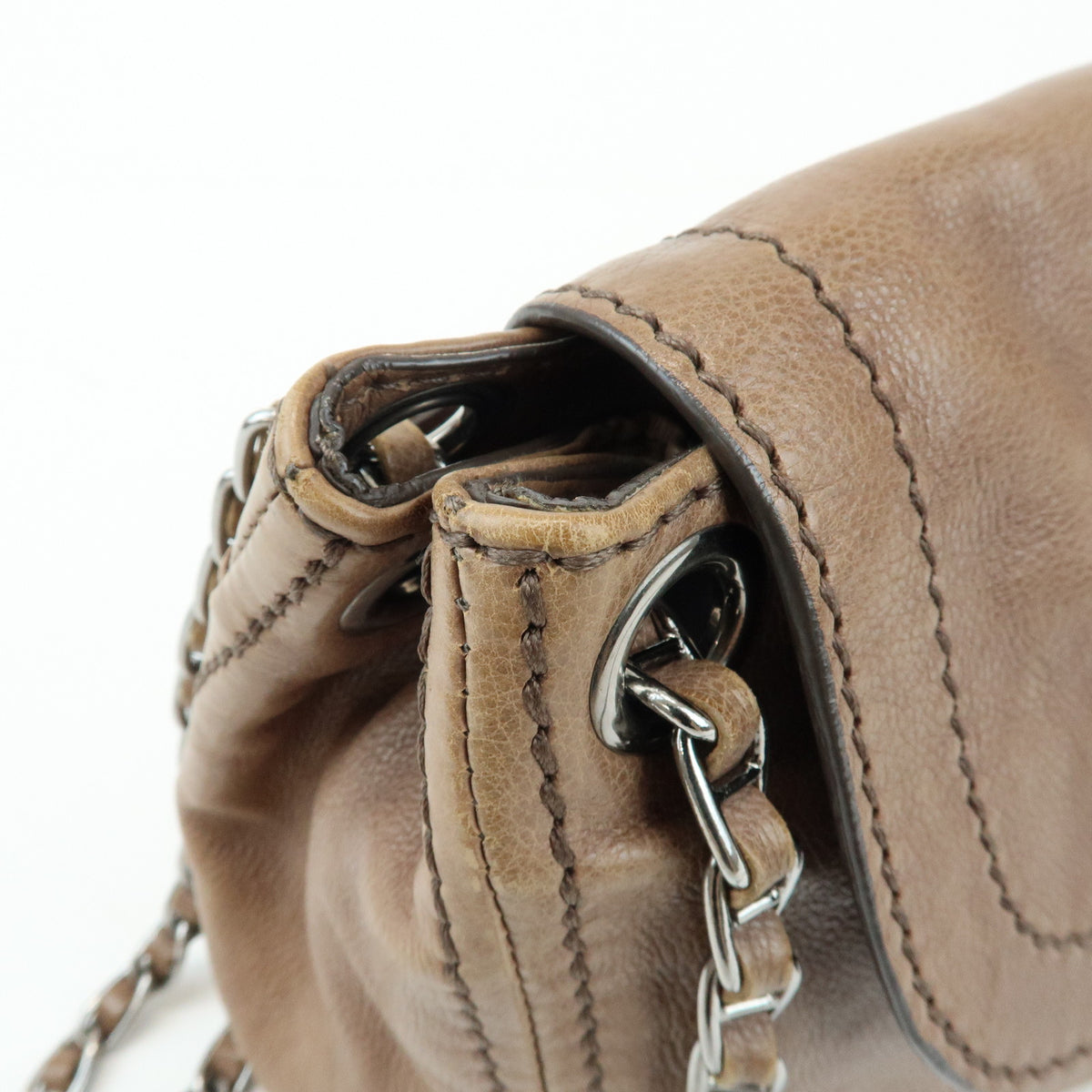 PRADA Front Flap Leather Chain Shoulder Bag Hand Bag Brown B4659C