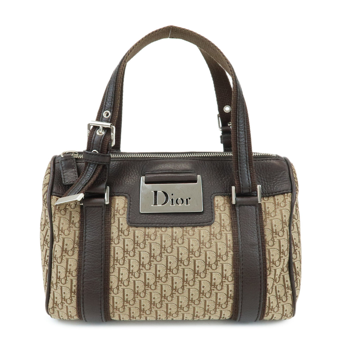 Christian Dior Trotter Jacquard Canvas Hand Bag Mini Boston Bag Brown