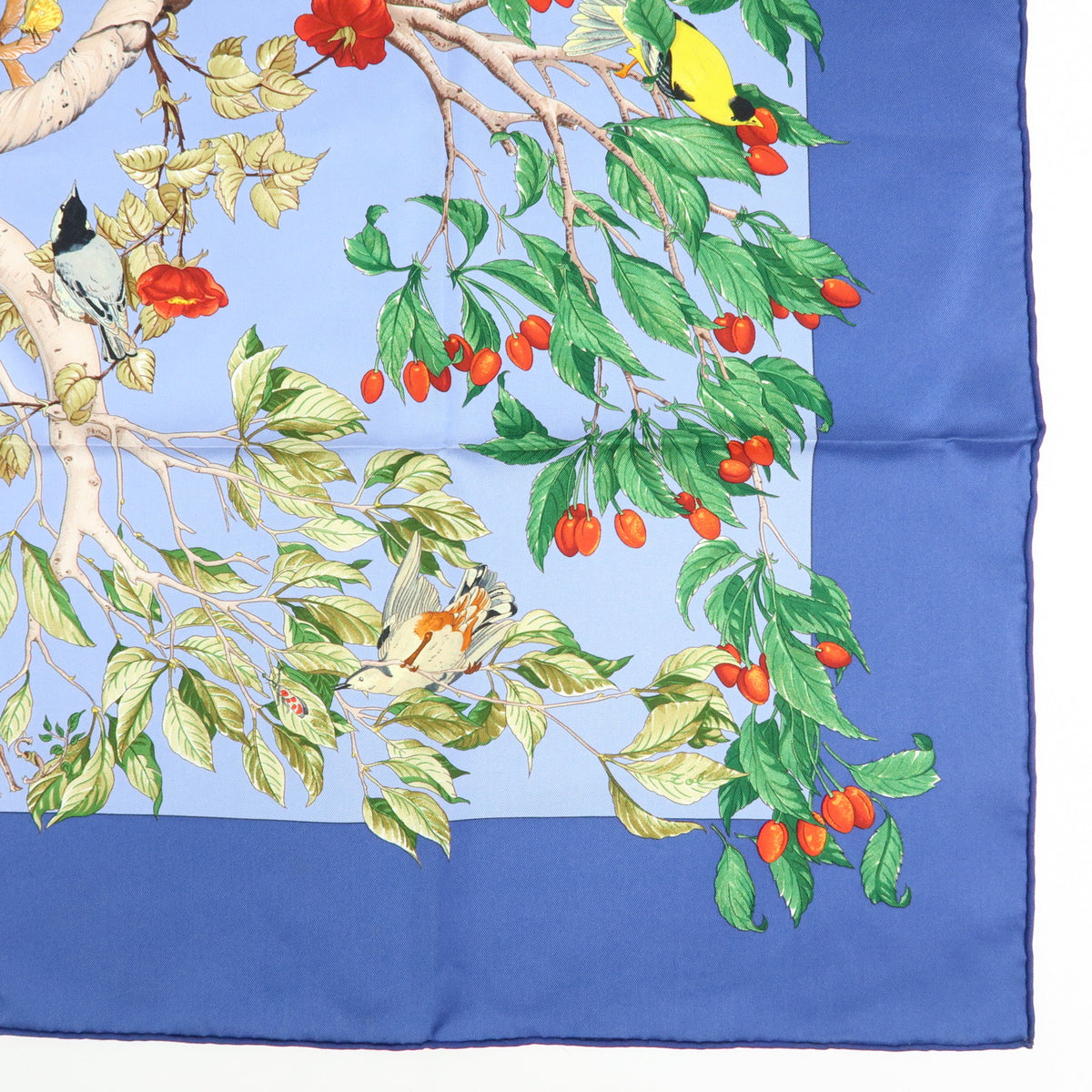HERMES Silk 100% Scarf AU COEUR DES BOIS Blue