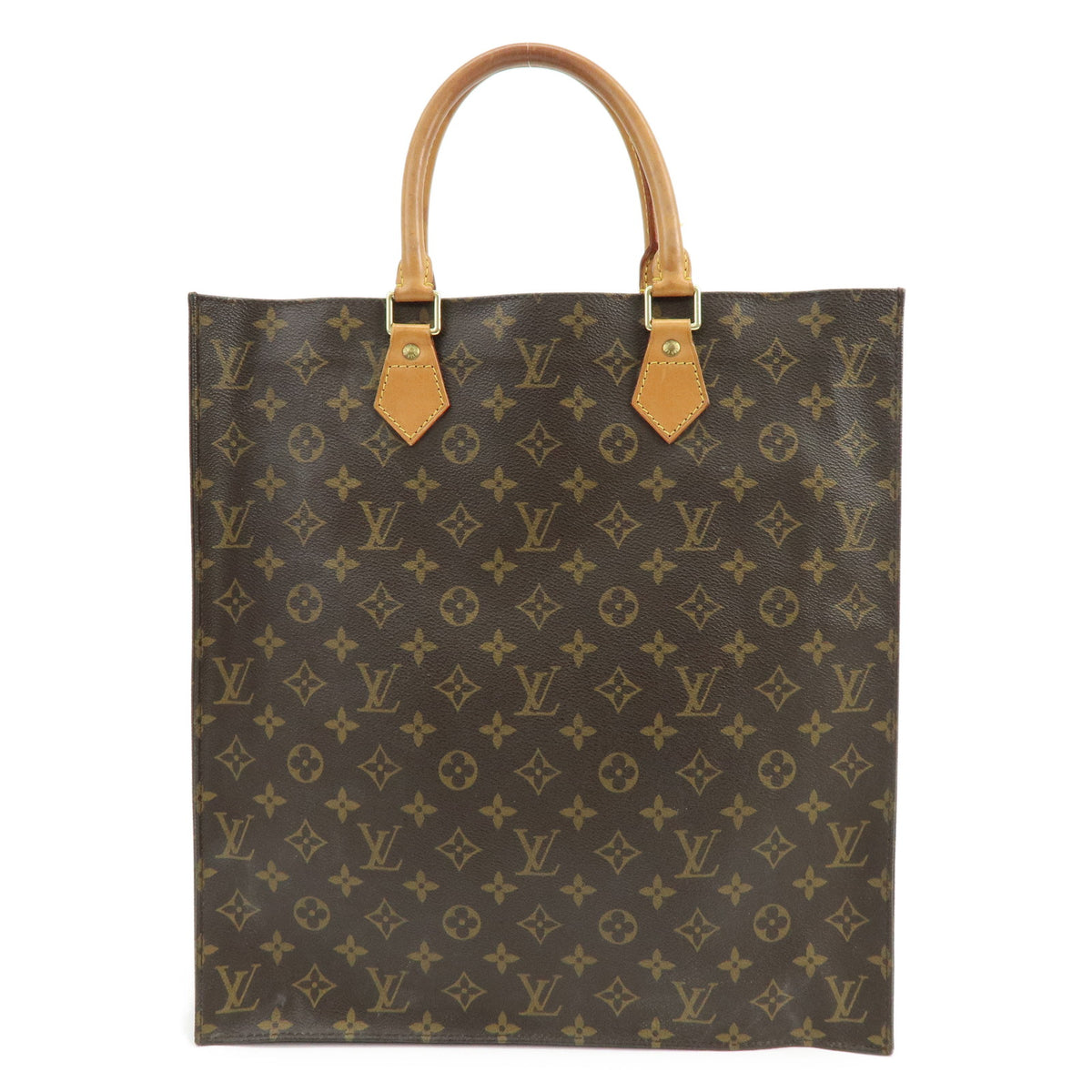 Louis Vuitton Monogram Sac Plat Leather Tote Bag Hand Bag Brown M51140