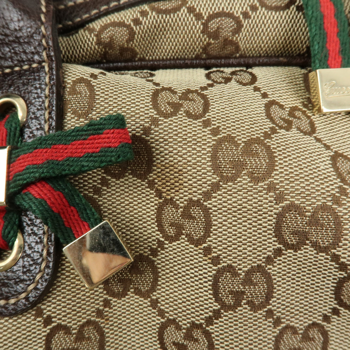 GUCCI Princy Sherry GG Canvas Leather Boston Bag Beige Brown 161720