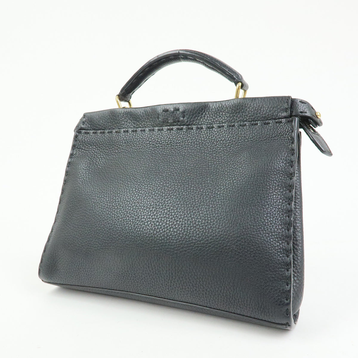 FENDI Peekaboo Seleria Calf Leather 2Way Hand Bag Black 7VA422