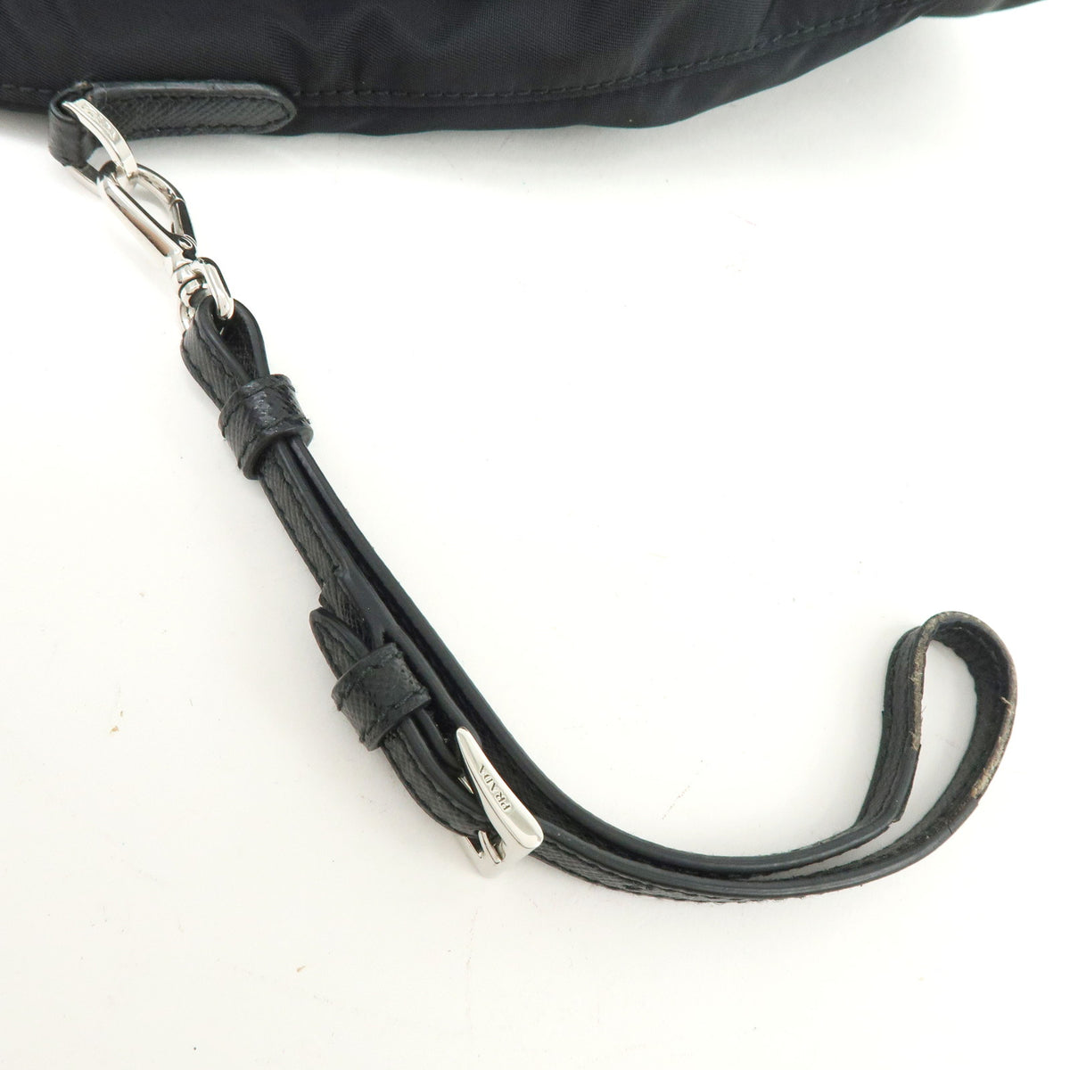 PRADA Triangle Logo Nylon Saffiano Leather Pouch Hand Bag Black 1NS369