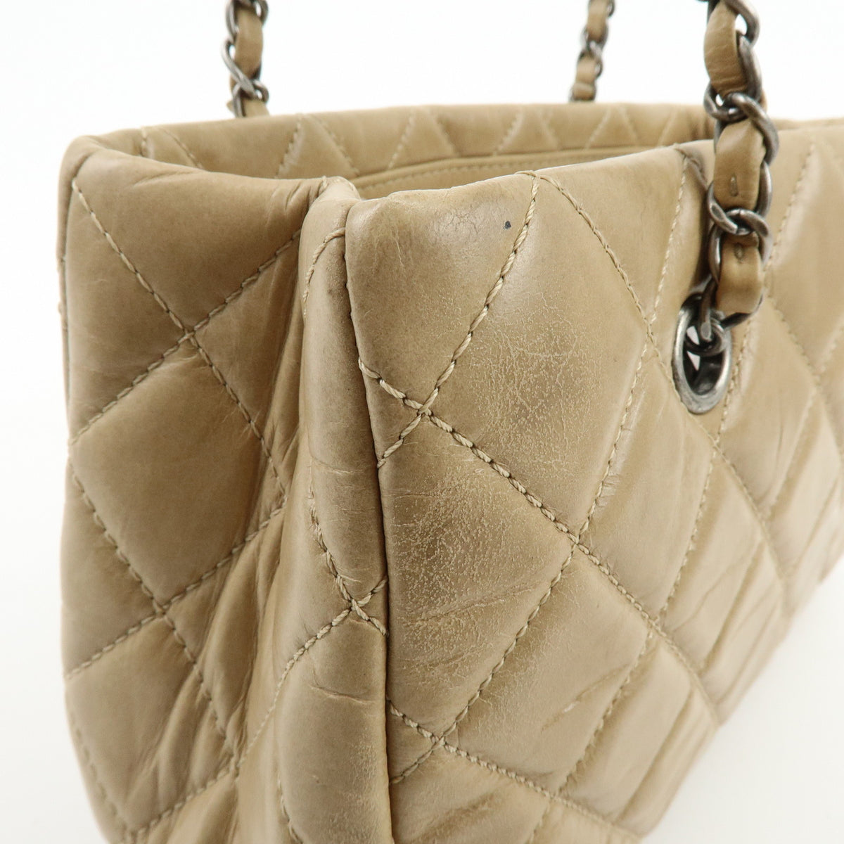 CHANEL COCO Mark Matelasse Chain Shoulder Bag Tote Bag Beige Silver