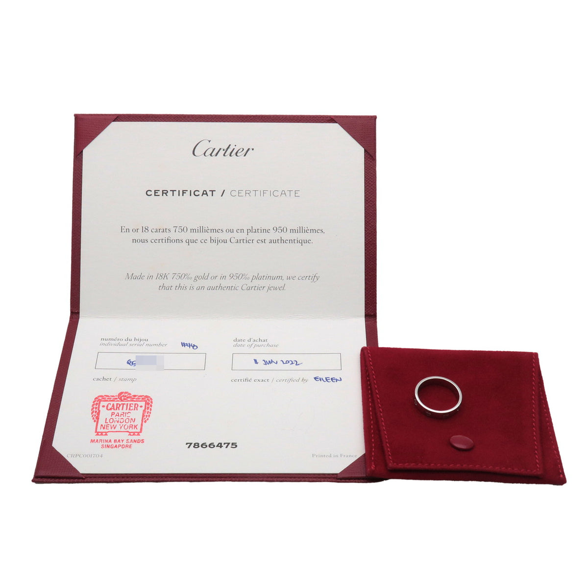 Cartier Mini Love Ring K18 750WG White Gold #48 US4.5 EU48 HK9.5