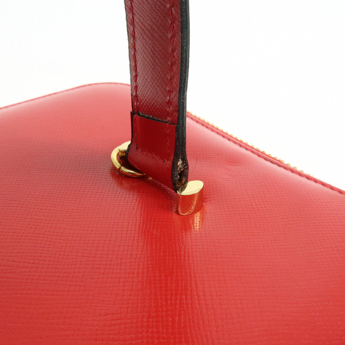 GIANNI VERSACE Leather Hand Bag Vanity Case Sunburst Charm Red