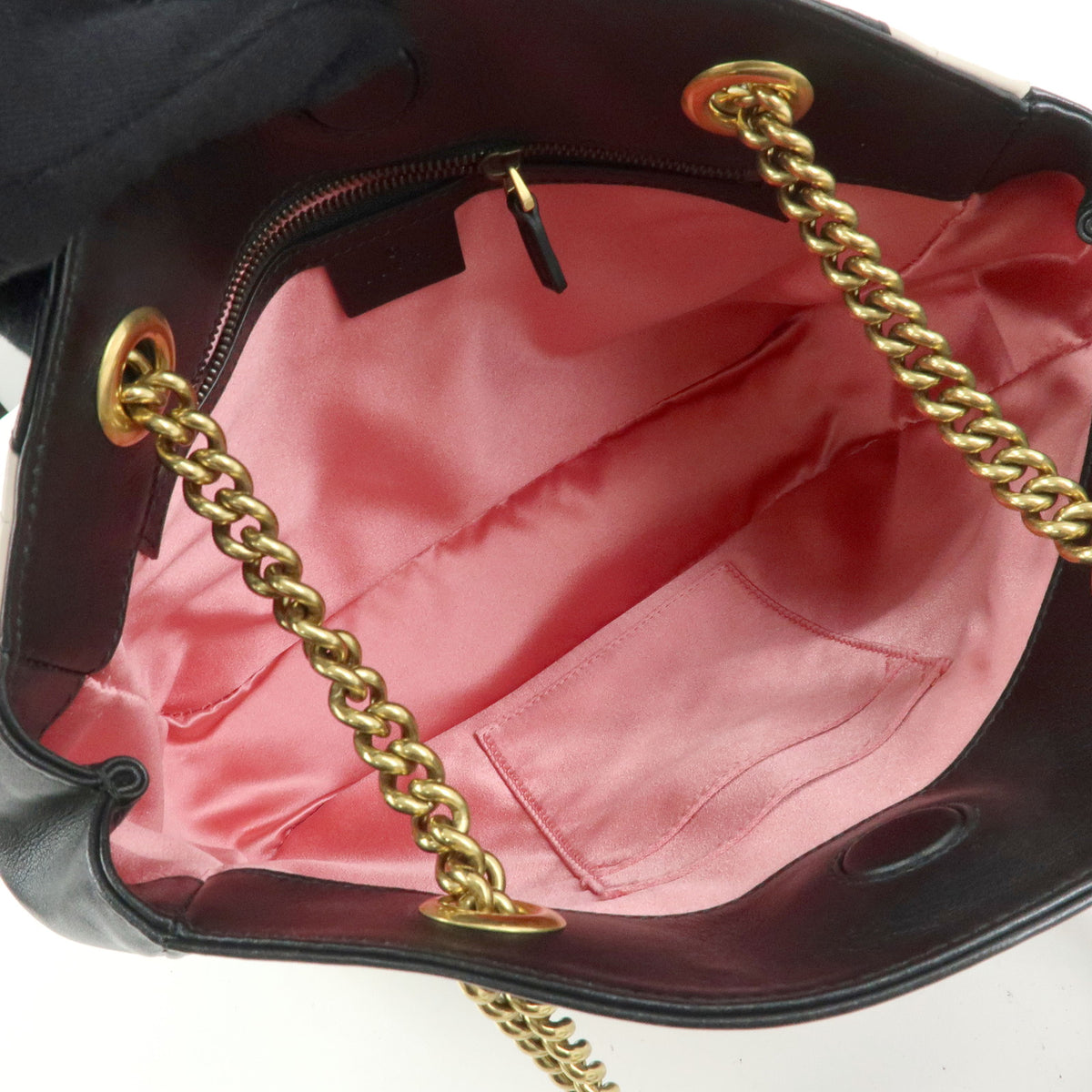 GUCCI GG Marmont Double G Leather Chain Shoulder Bag Black White 443501