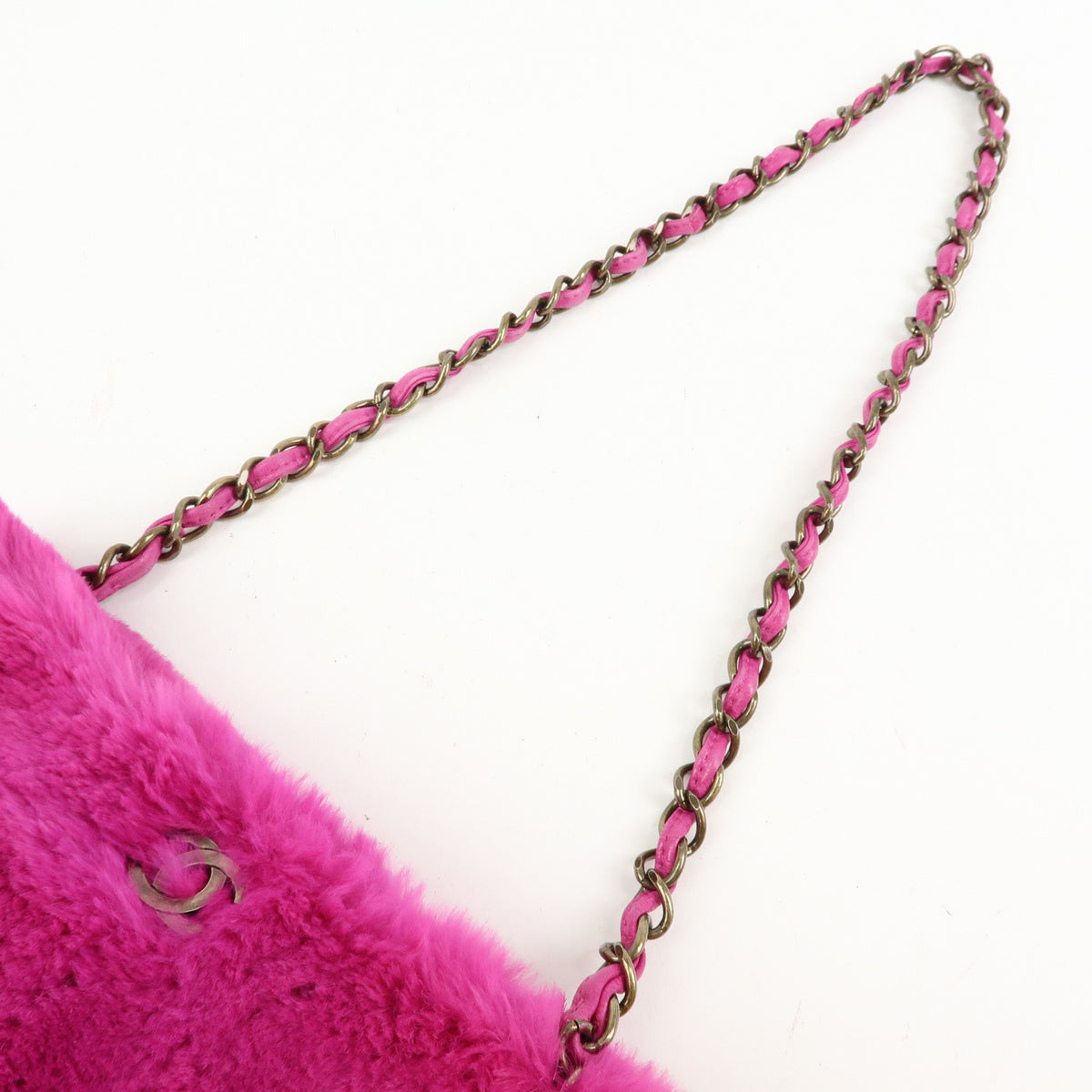 CHANEL Lapin Rabbit Fur Leather Chain Shoulder Bag Puple