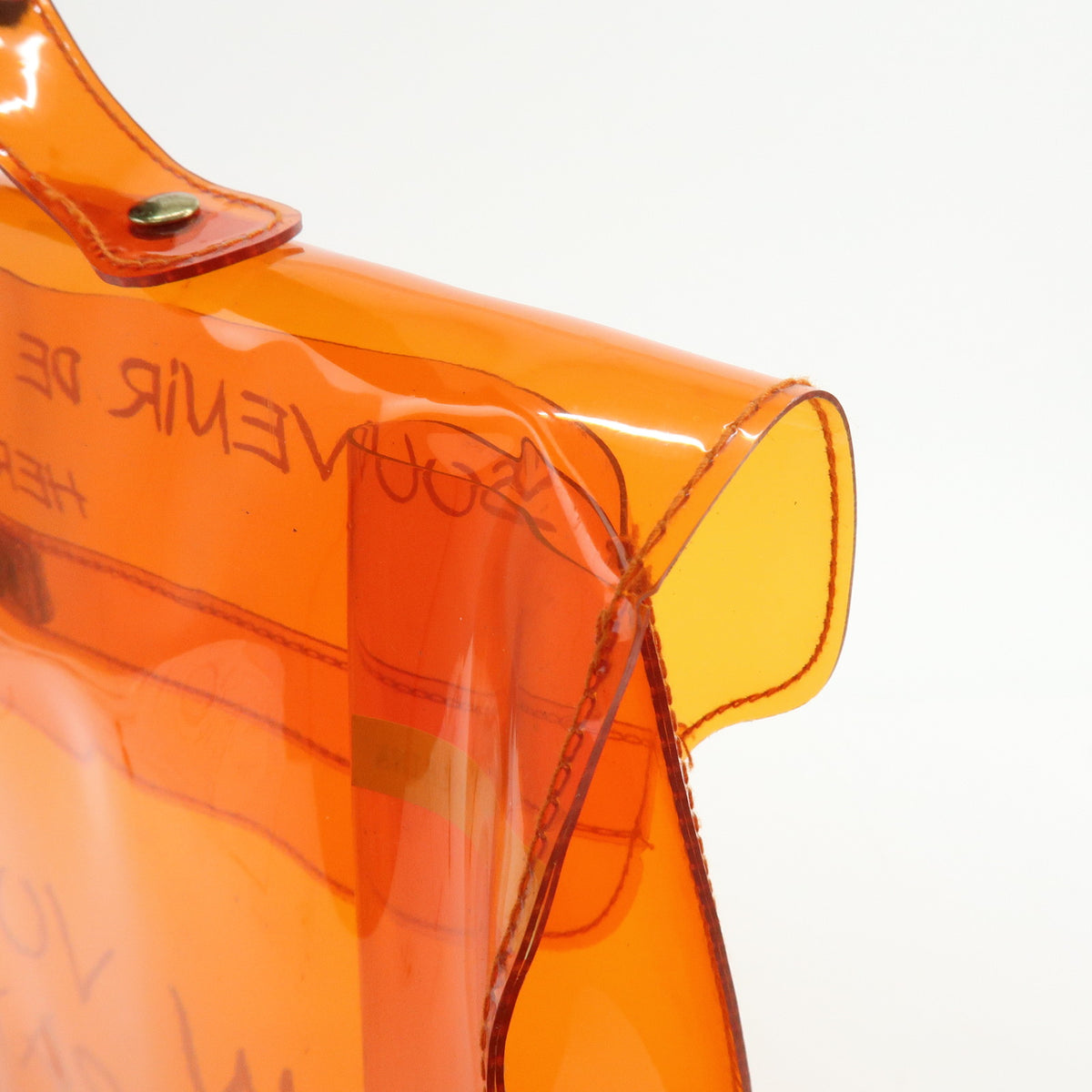 HERMES Kelly Vinyl Turn-Lock Hand Bag Clear Orange